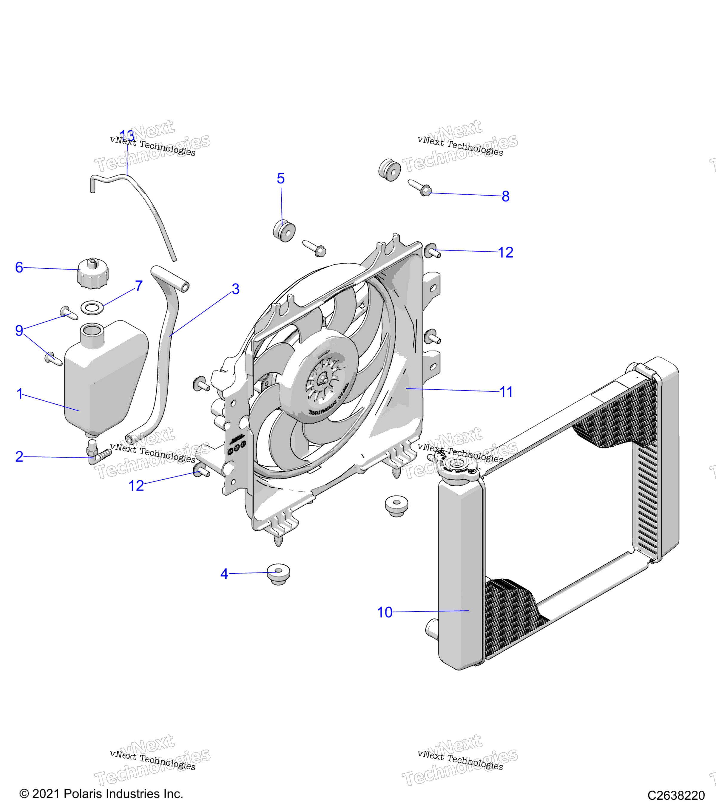 Двигатель, охлаждение System, Radiator, Fan & Overflow Bottle