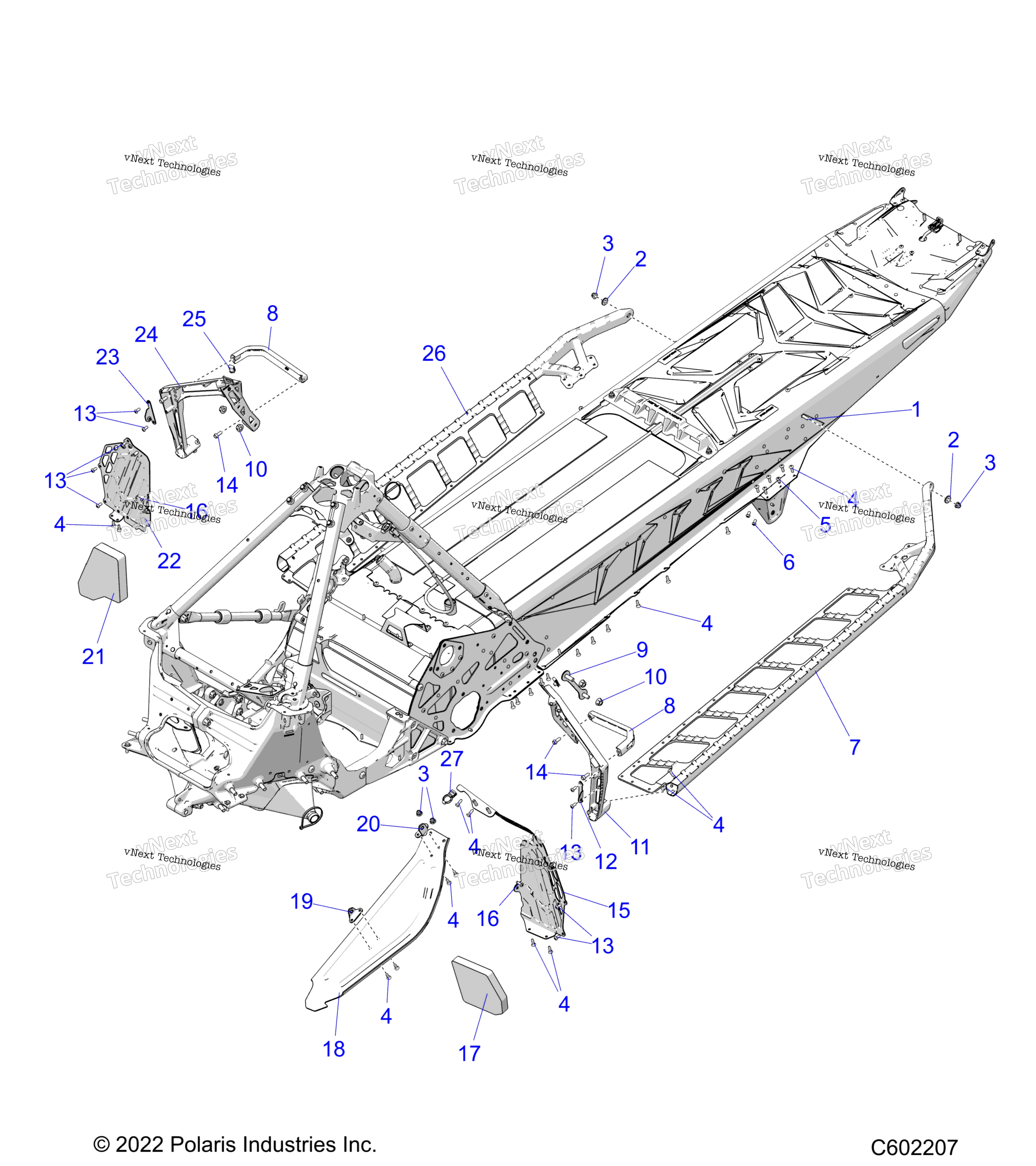 Chassis, сцепление Guard, Footrests, и Running Boards