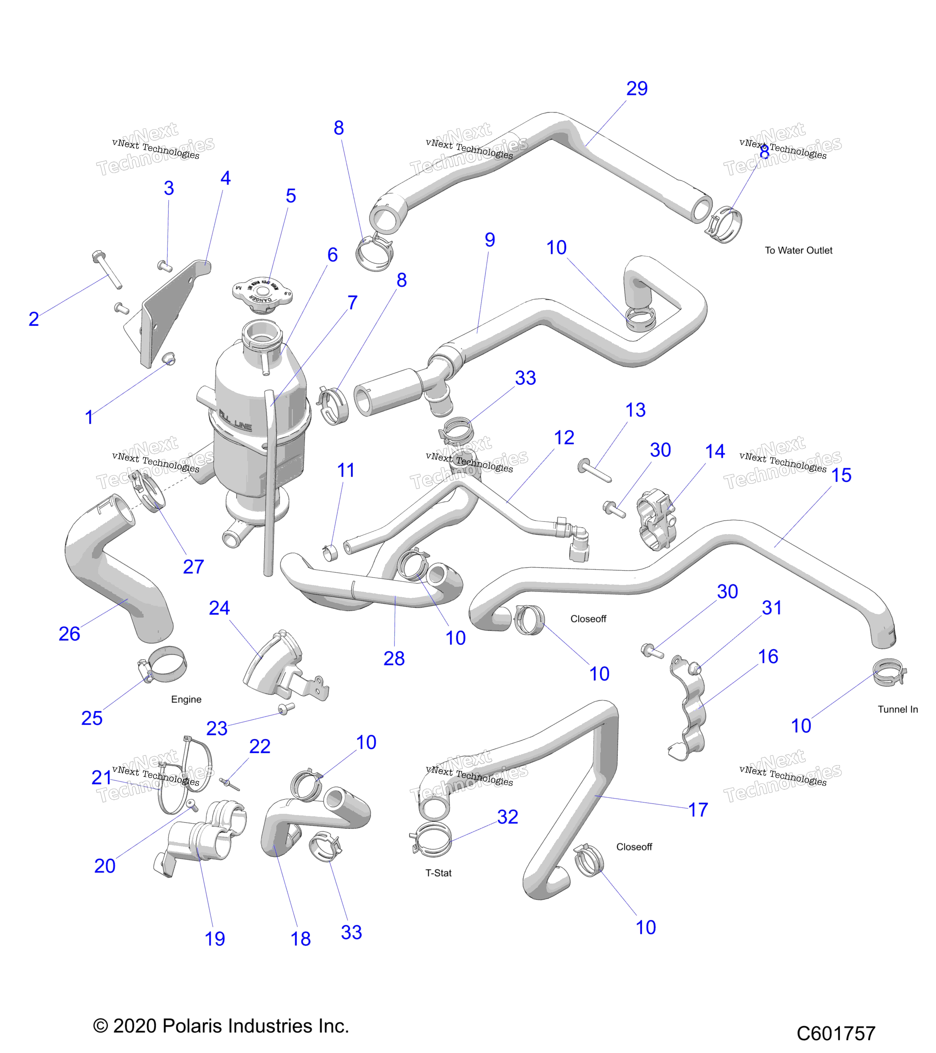 Engine, Coolant Bottle и Hoses All Options