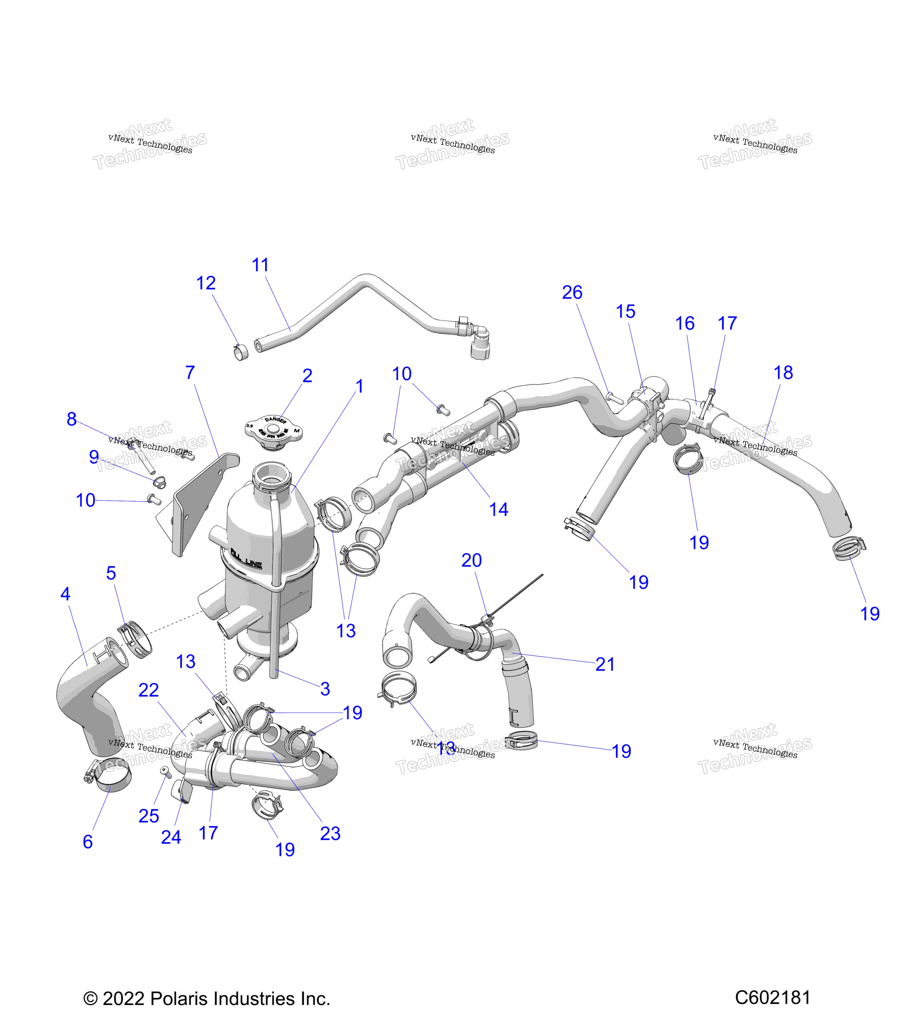 Engine, Coolant Bottle и Hoses