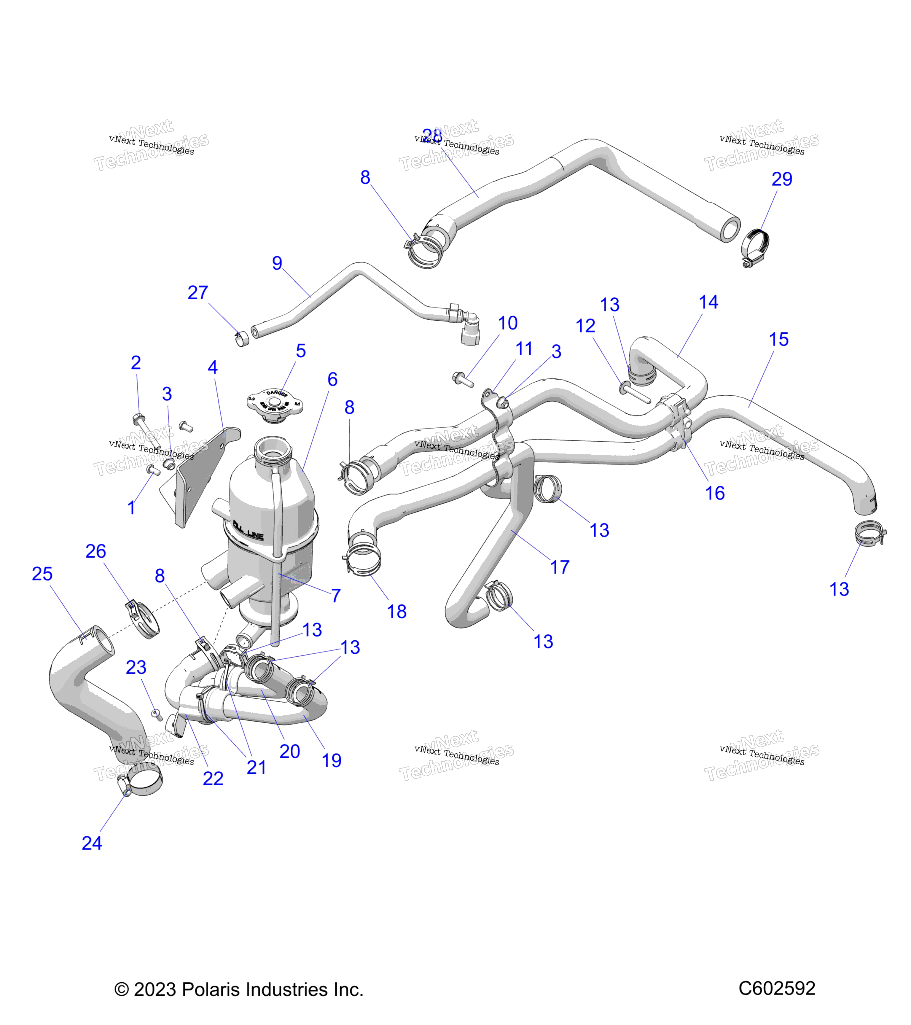 Engine, Coolant Bottle и Hoses