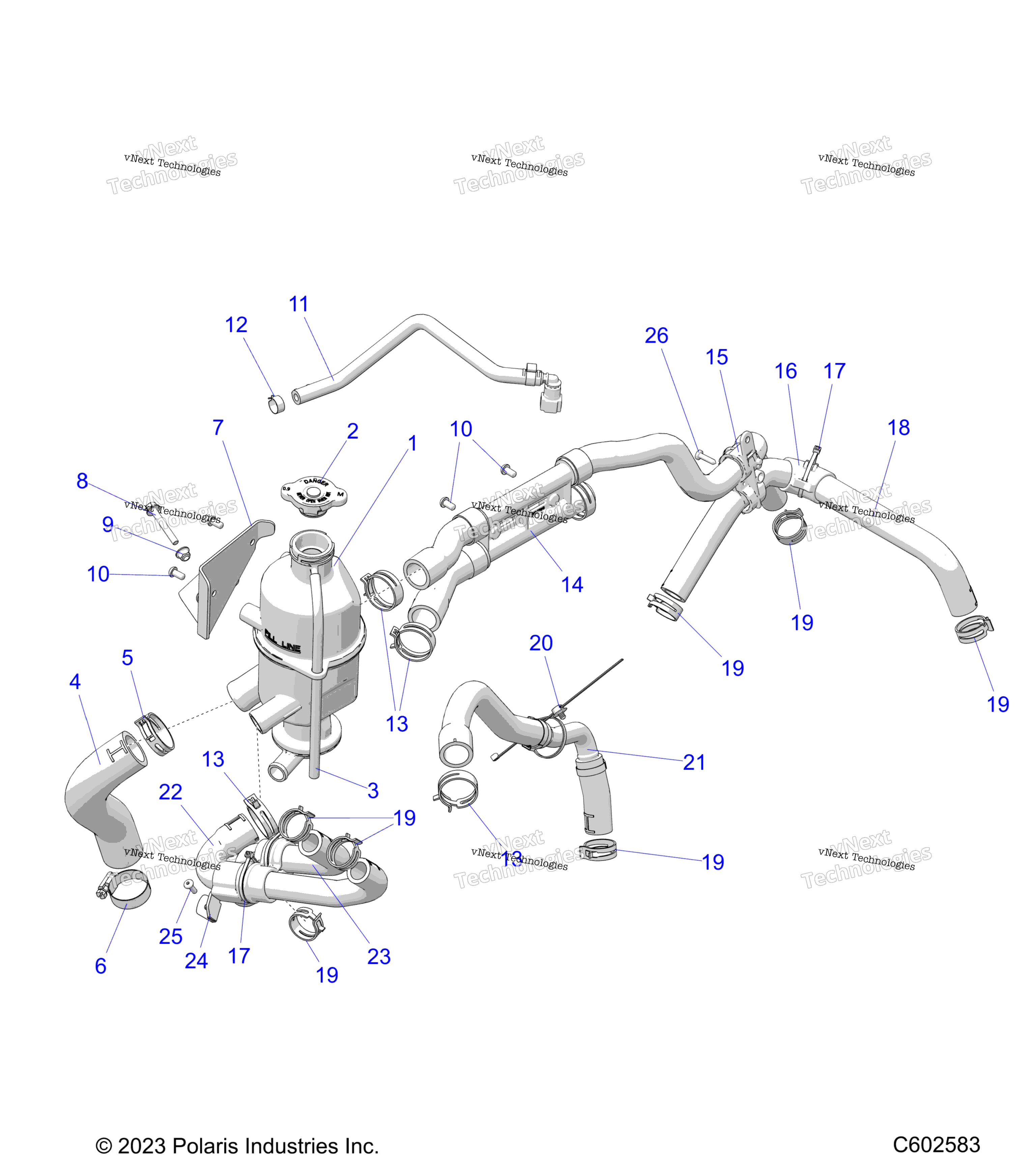 Engine, Coolant Bottle и Hoses