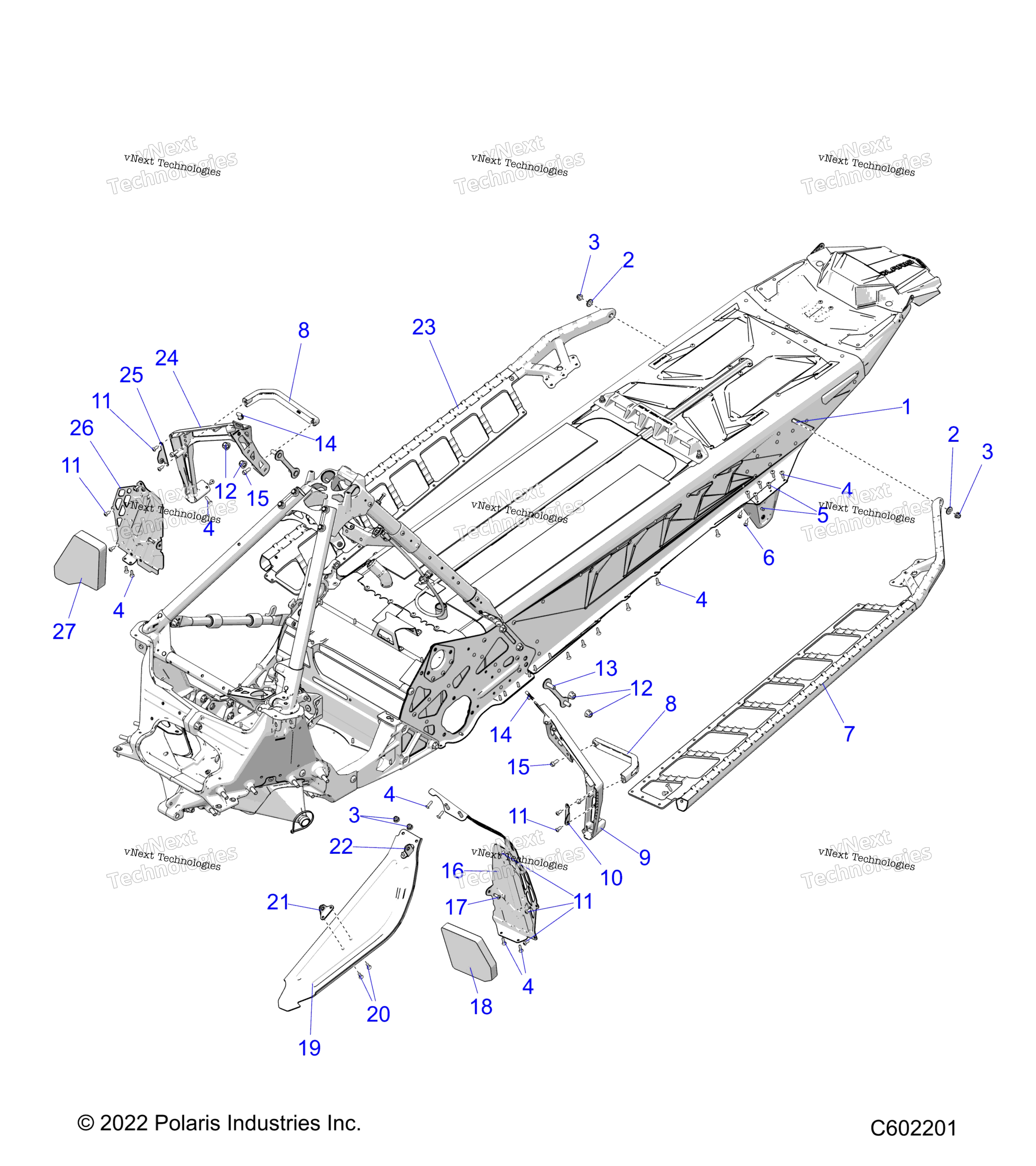 Chassis, сцепление Guard, Footrests, и Running Boards
