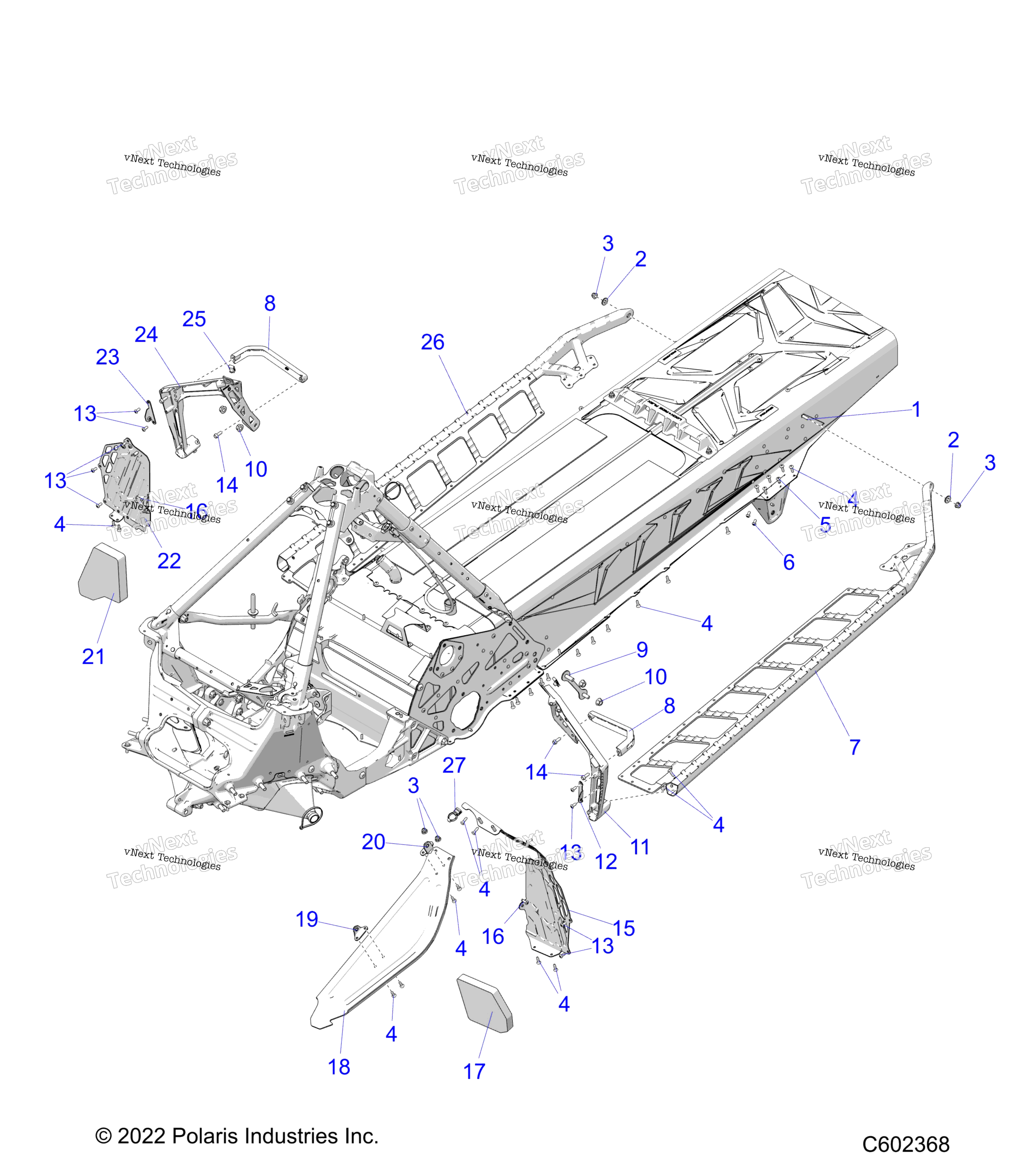 Chassis, сцепление Guard, Footrests, и Running Boards