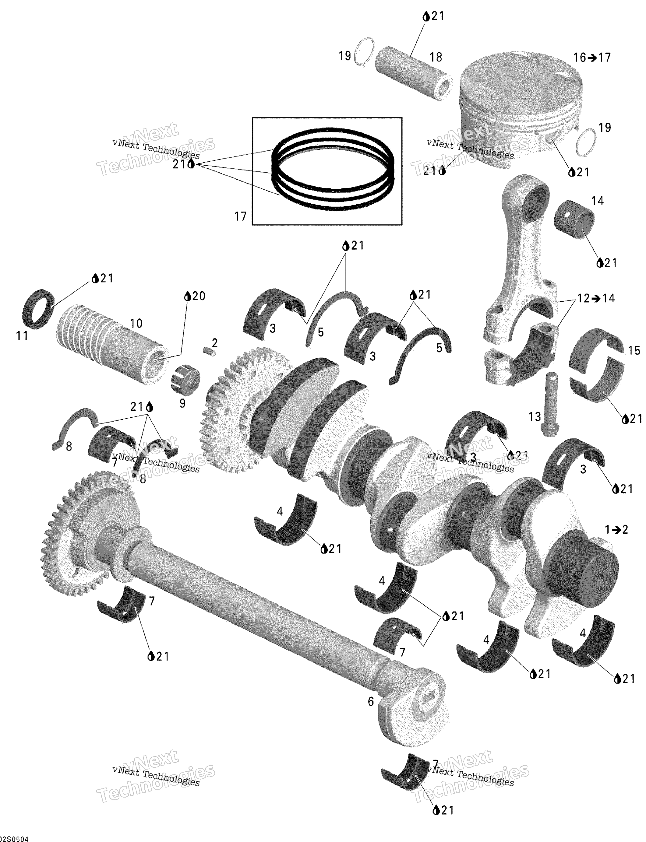 Crankshaft, Pistons и Balance Shaft