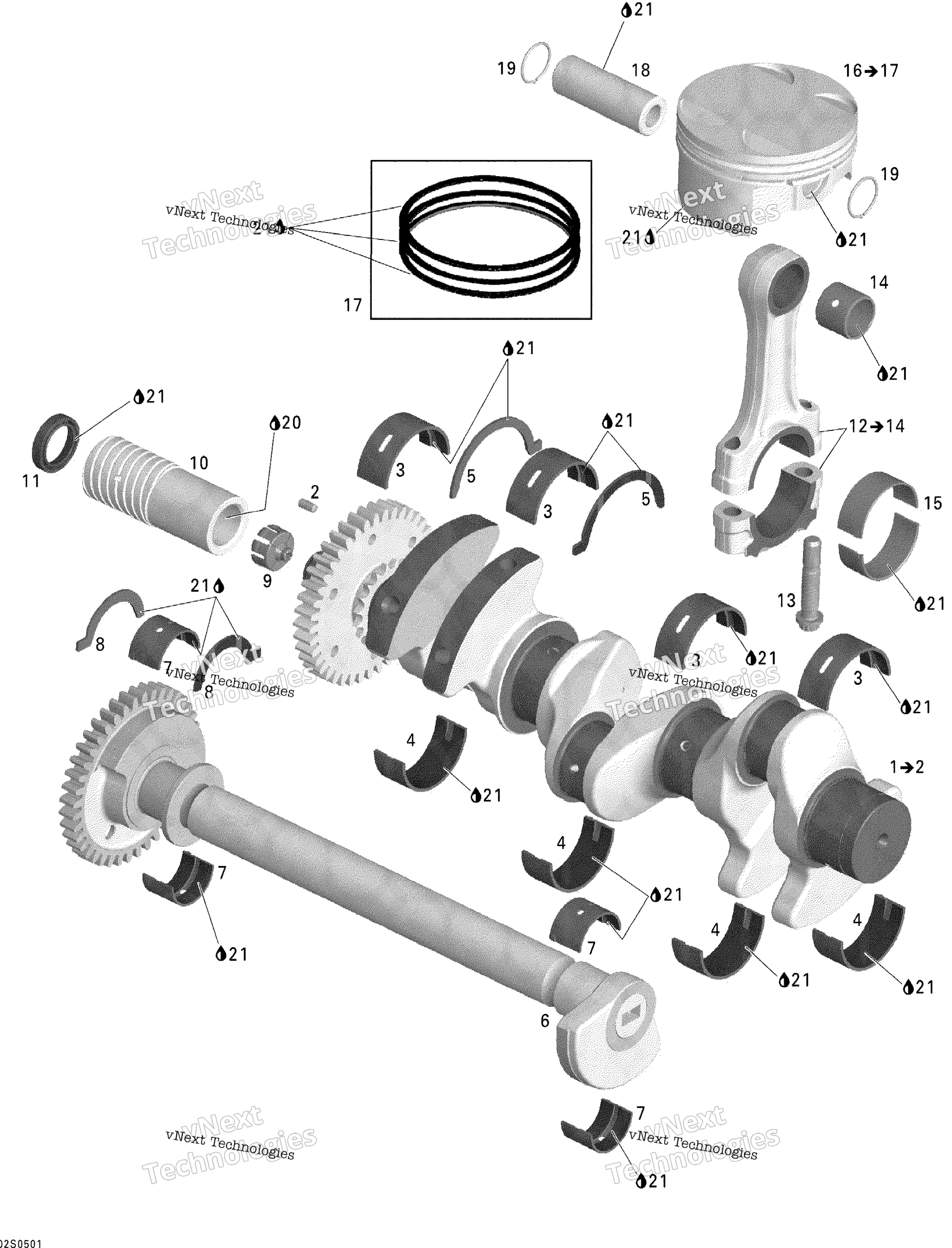 Crankshaft, Pistons и Balance Shaft