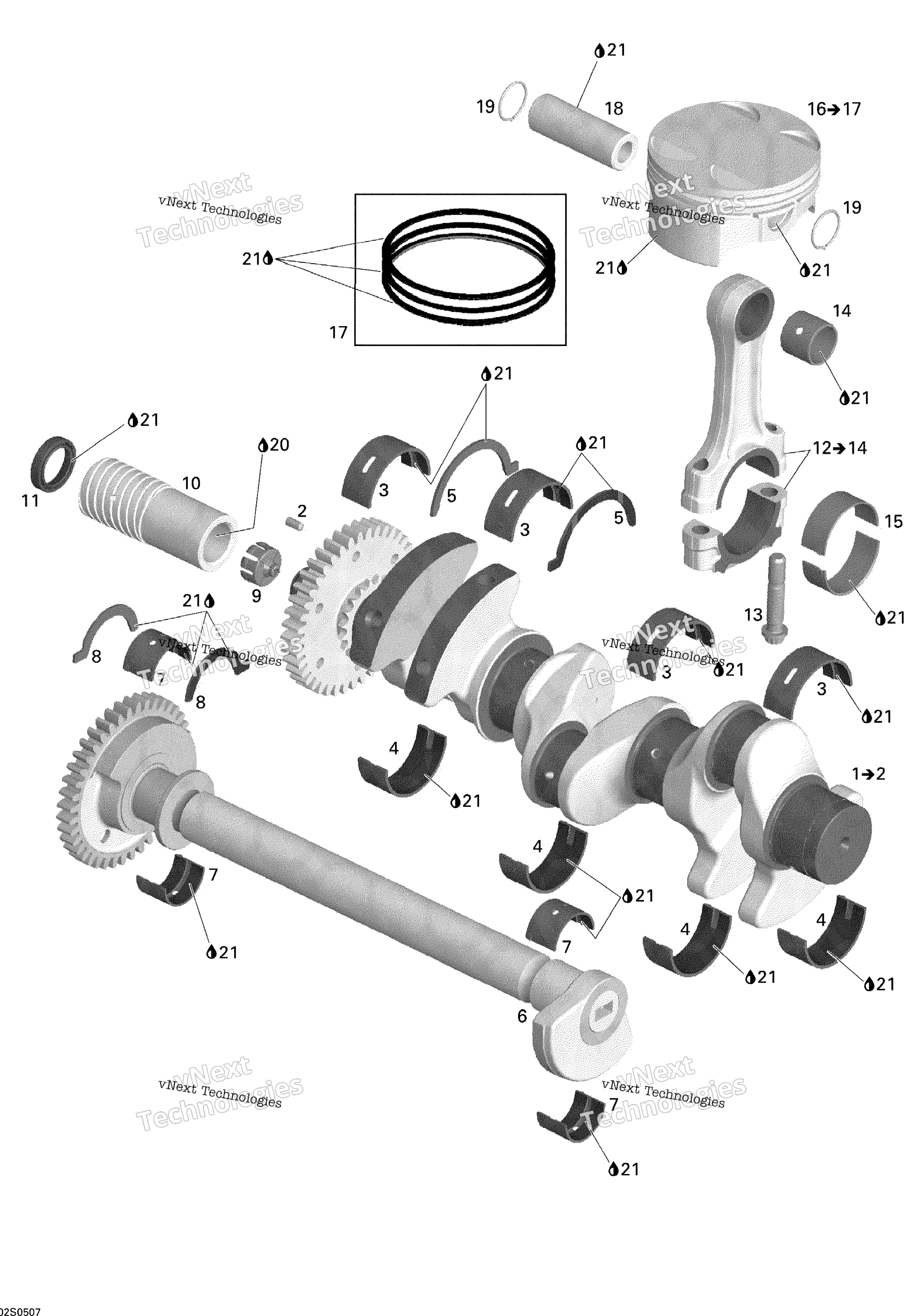 Crankshaft, Pistons и Balance Shaft