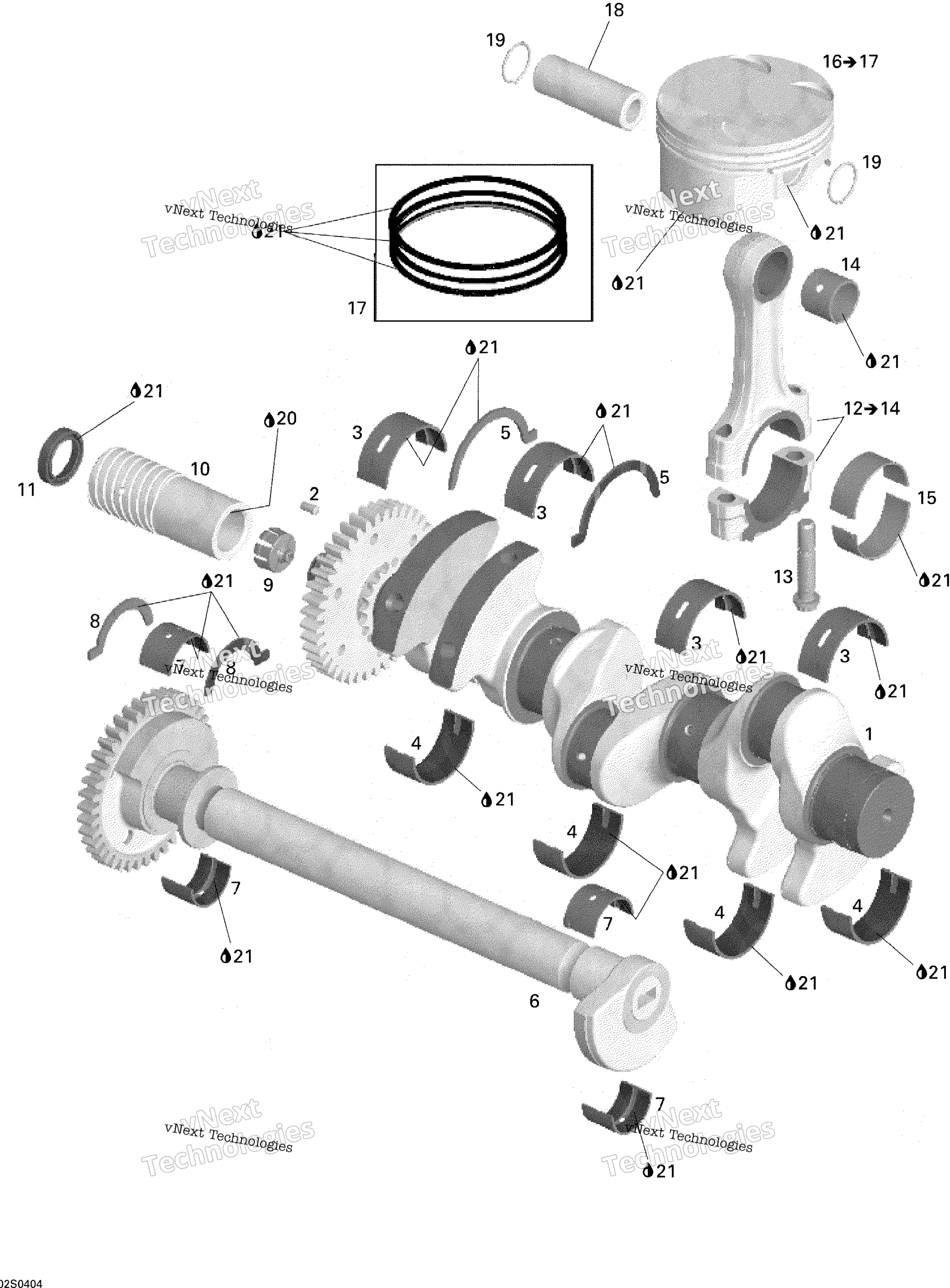 Crankshaft, поршень и Balance Shaft