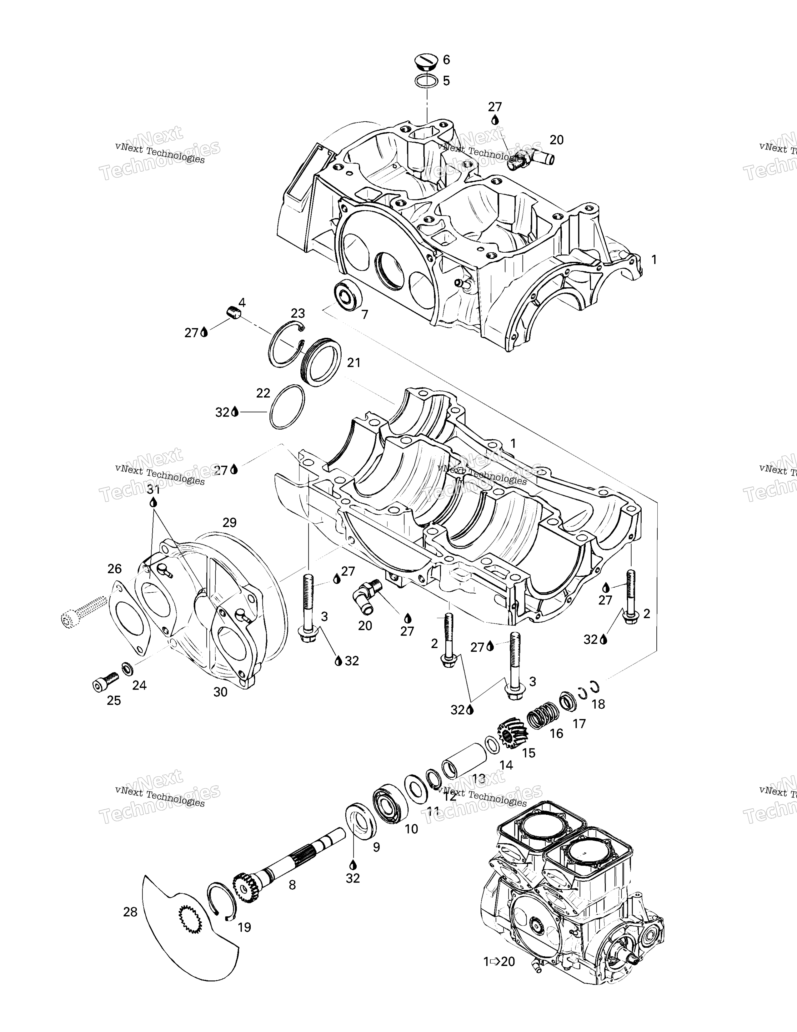 Crankcase, Rotary Valvecarter, клапан Rotative
