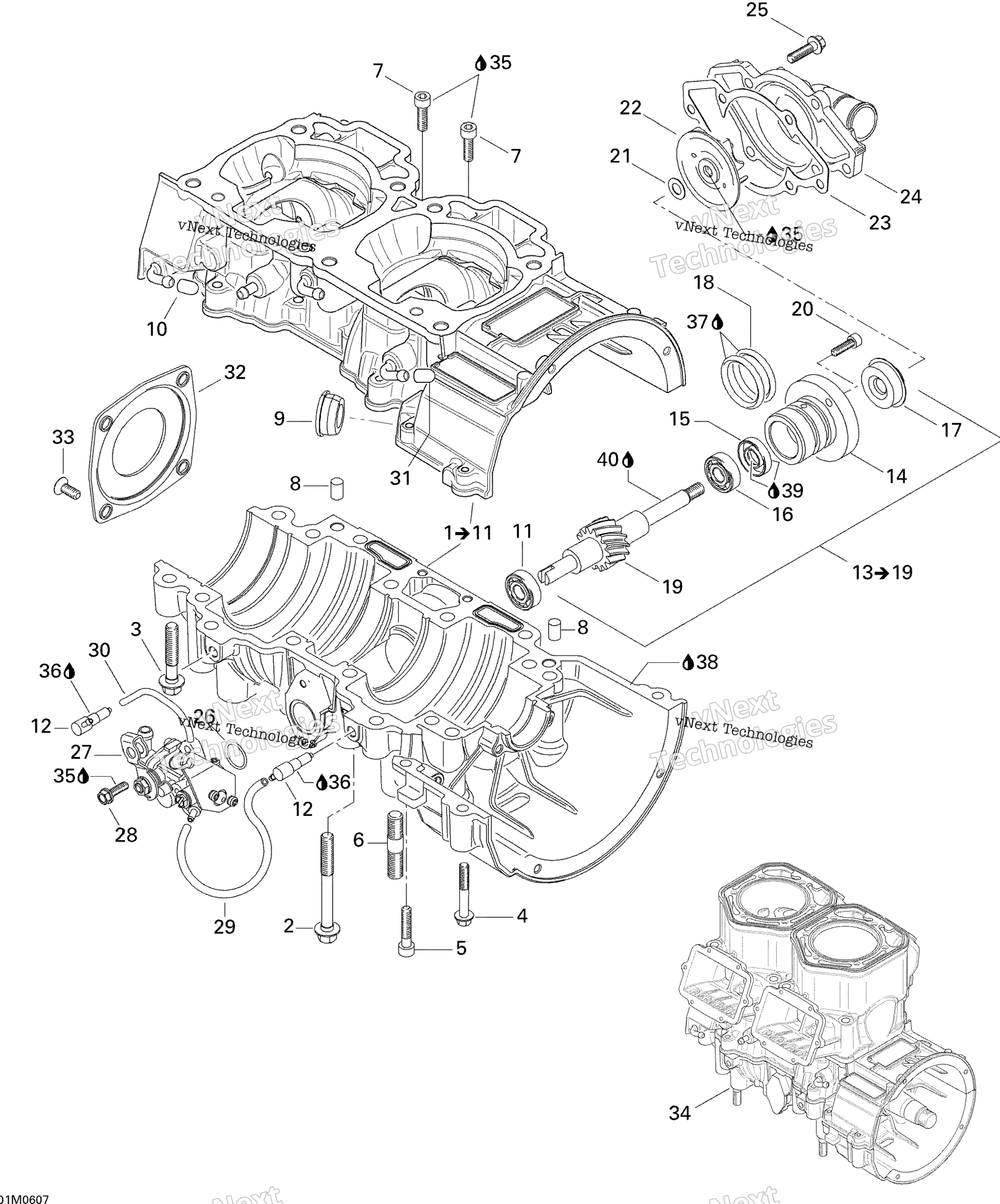 Crankcase, Water насос и масляный насос