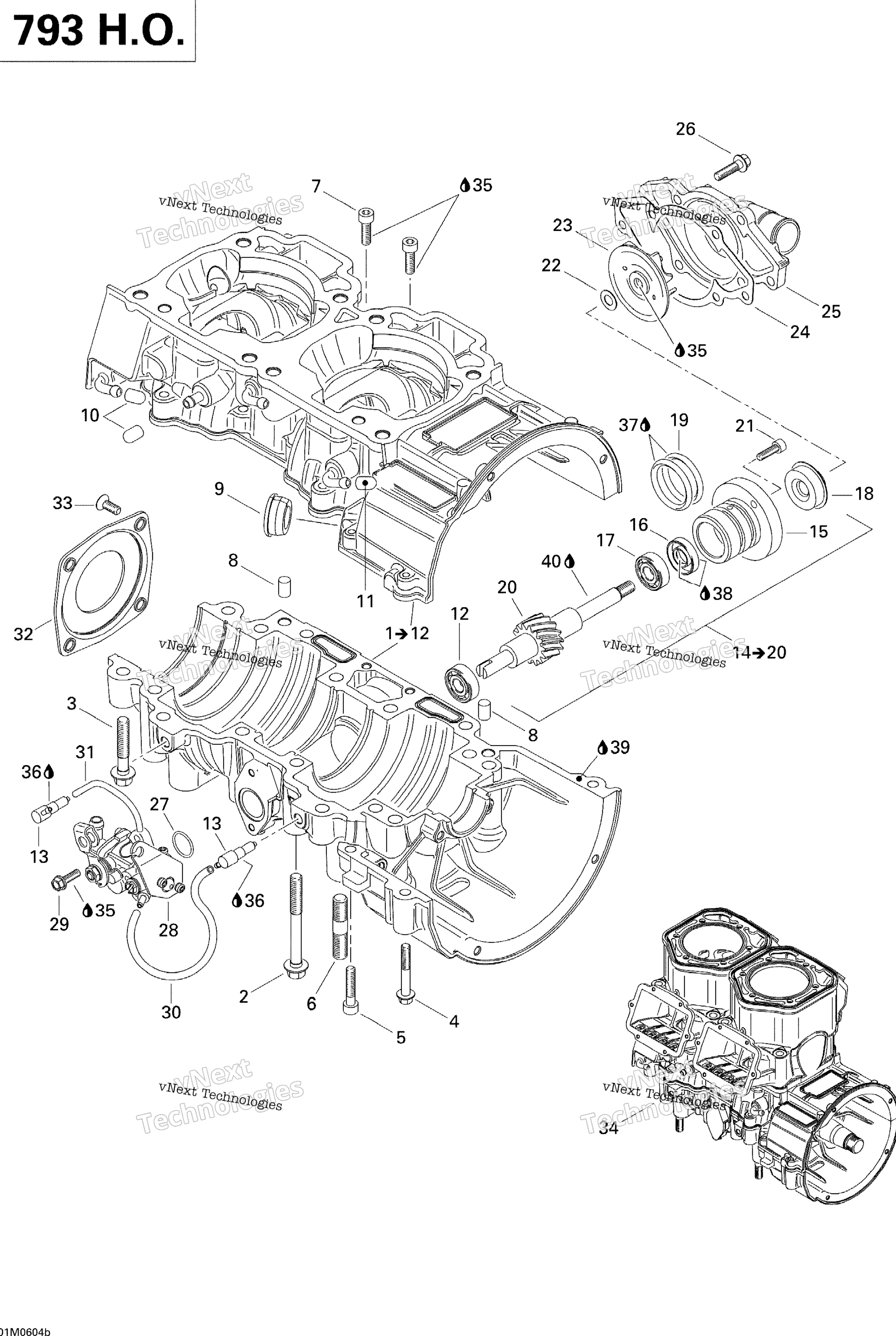 Crankcase, Water насос и масляный насос (793Ho)