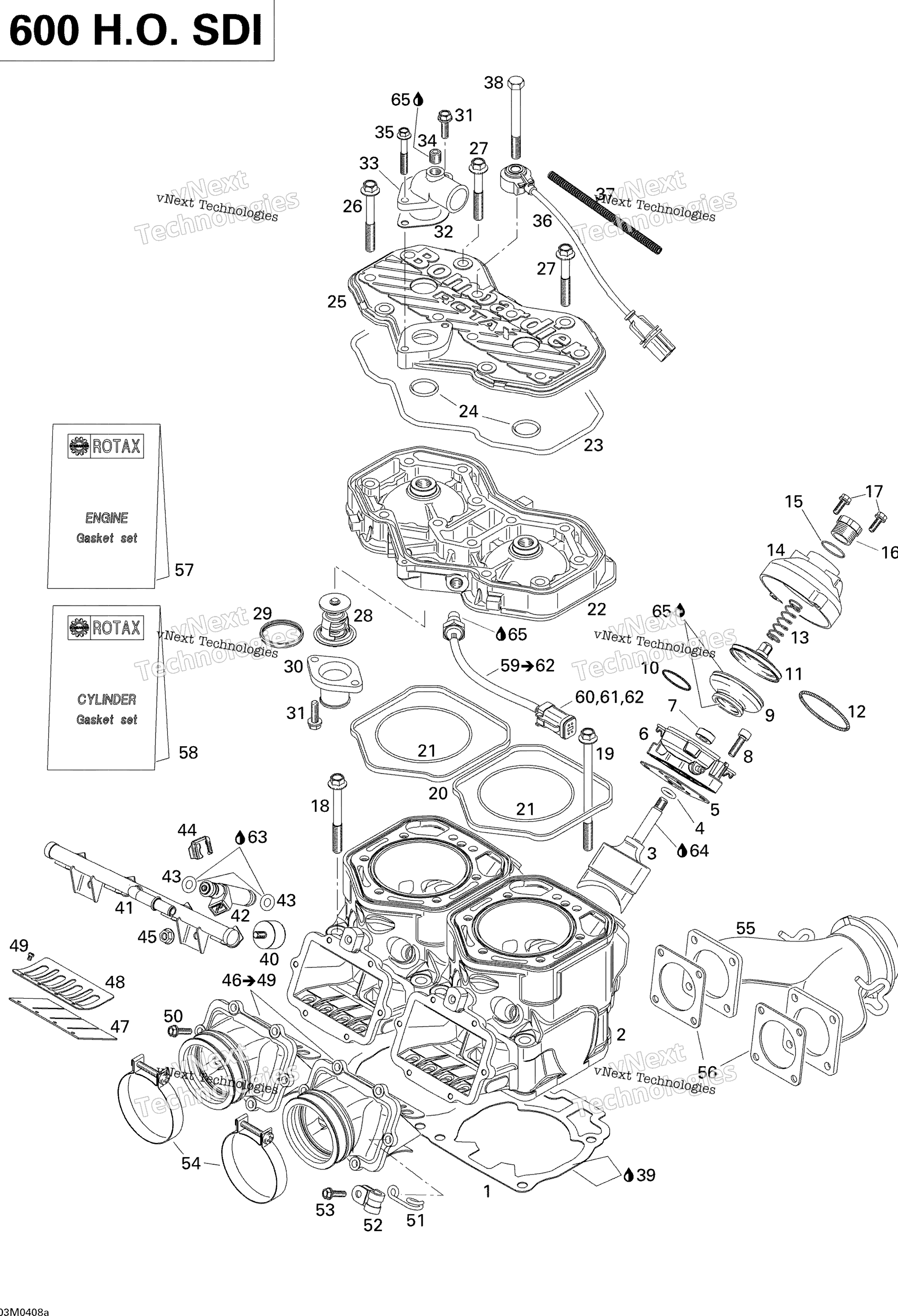 Cylinder, выхлоп Manifold, Reed клапан (600)