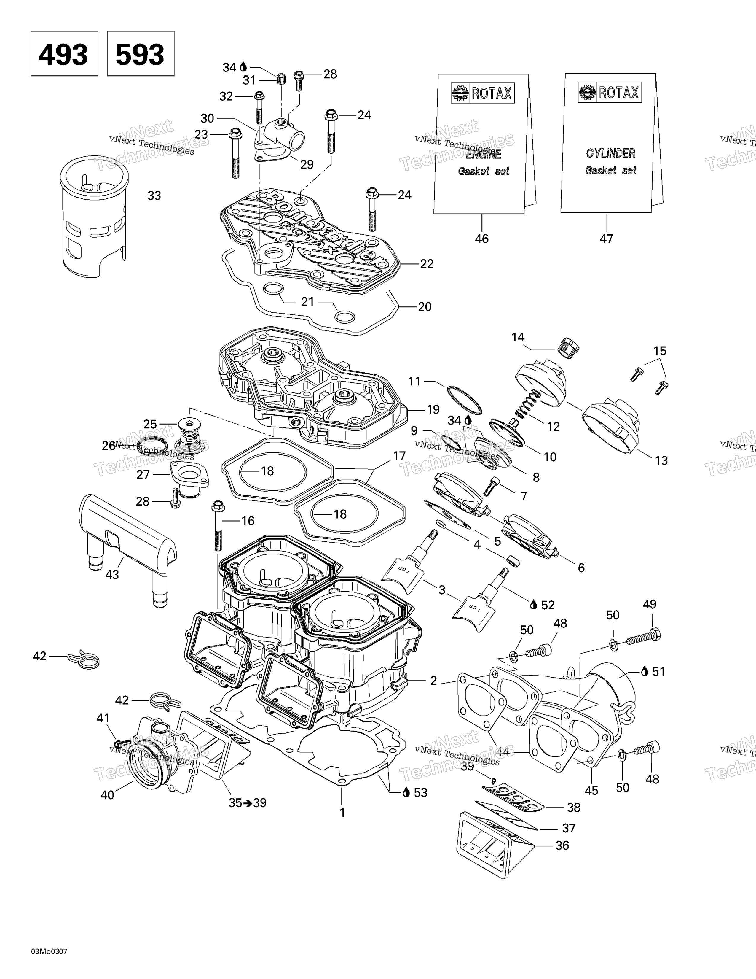 Cylinder, выхлоп Manifold, Reed клапан (493