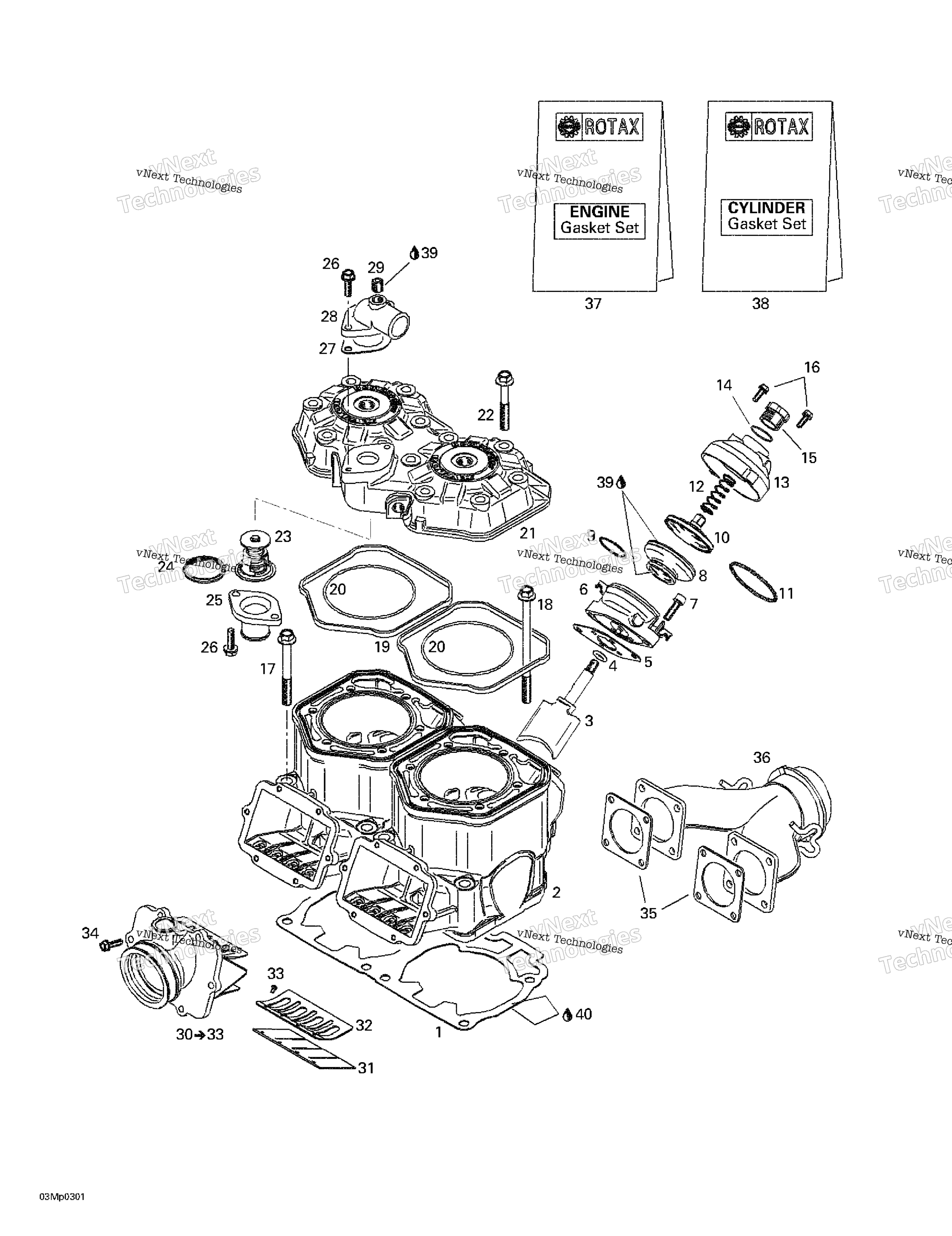 Cylinder, выхлоп Manifold, Reed клапан 2
