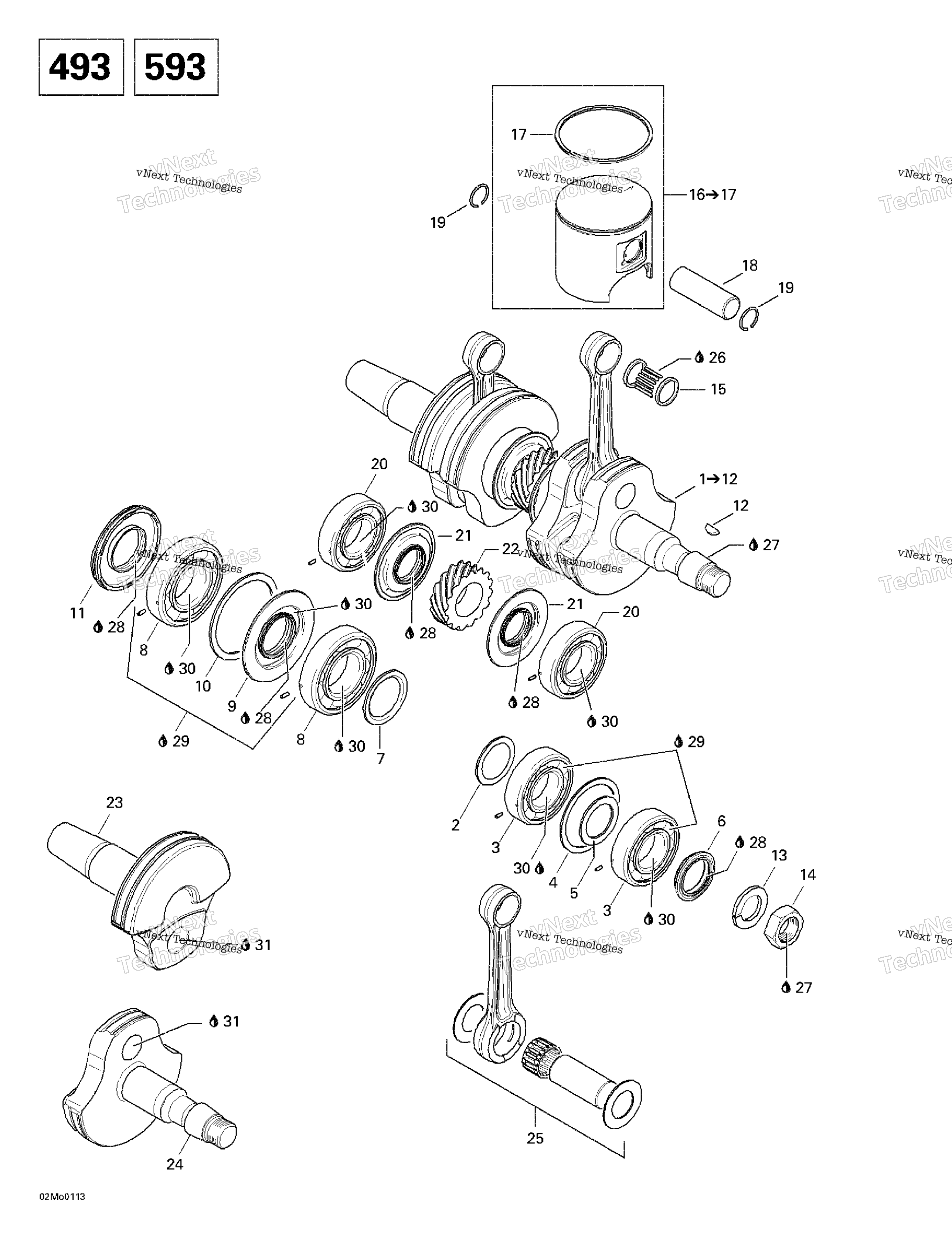 Коленчатый вал And Pistons (493, 593)