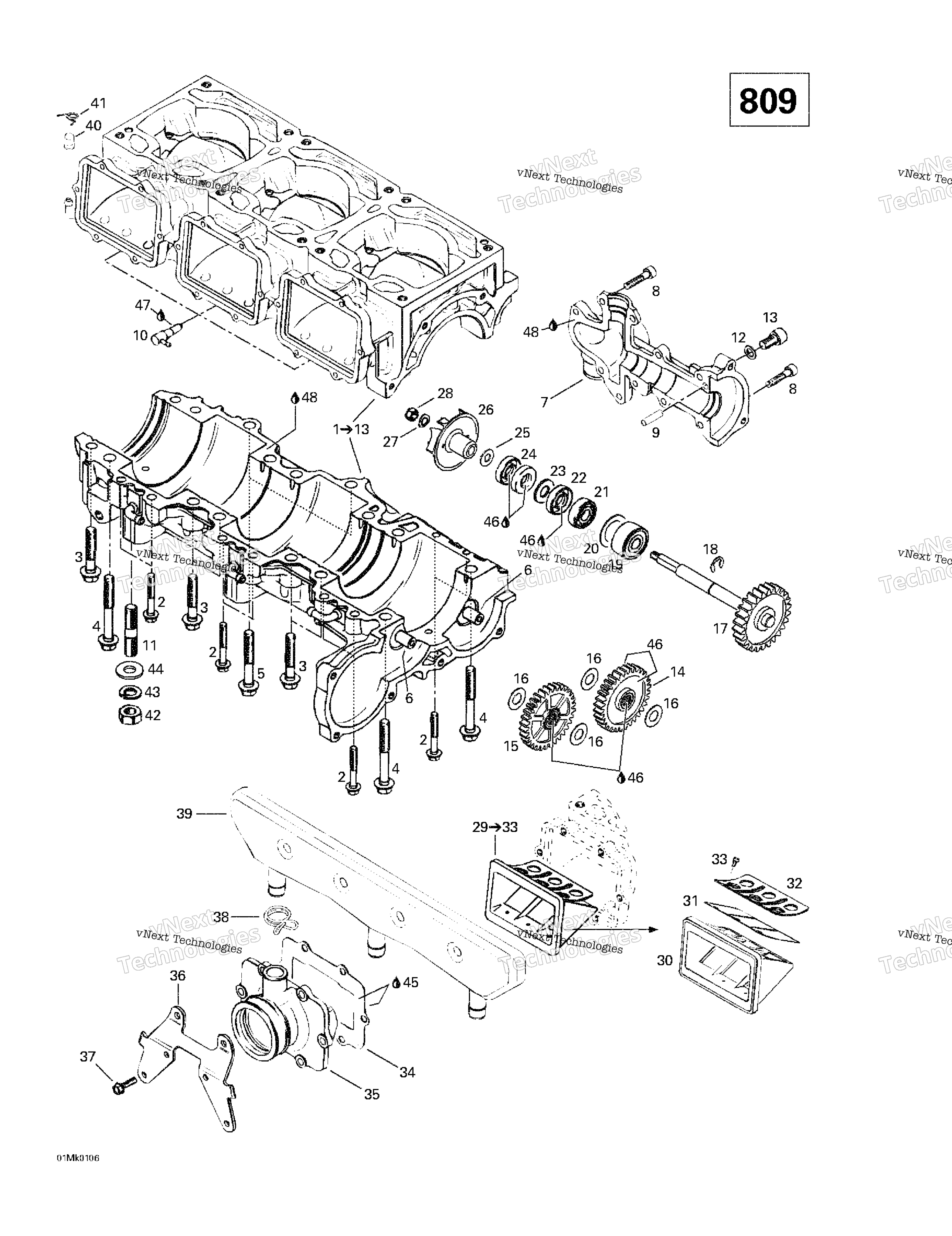 Crankcase, Reed Valve, Water насос (809)