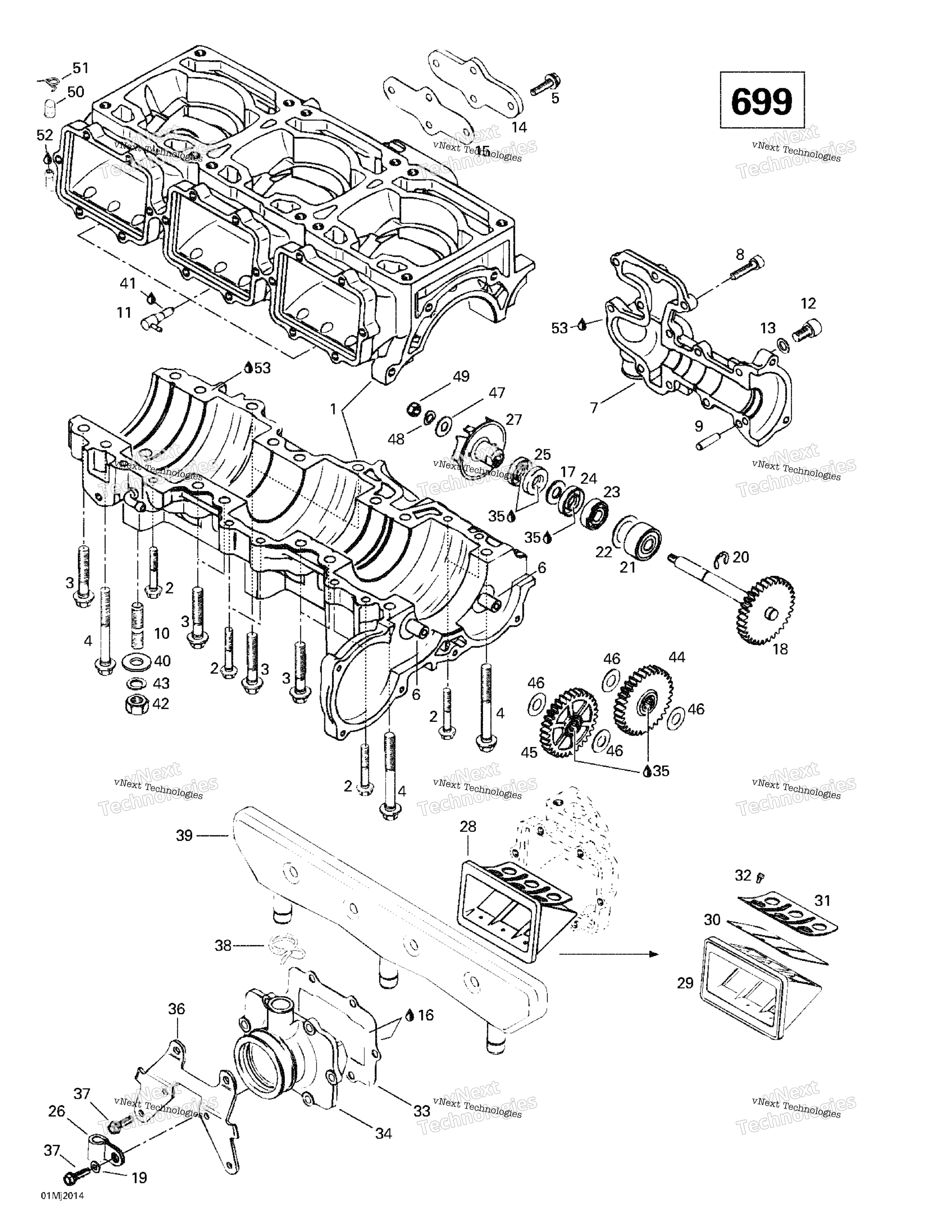 Crankcase, Reed Valve, Water насос (699)
