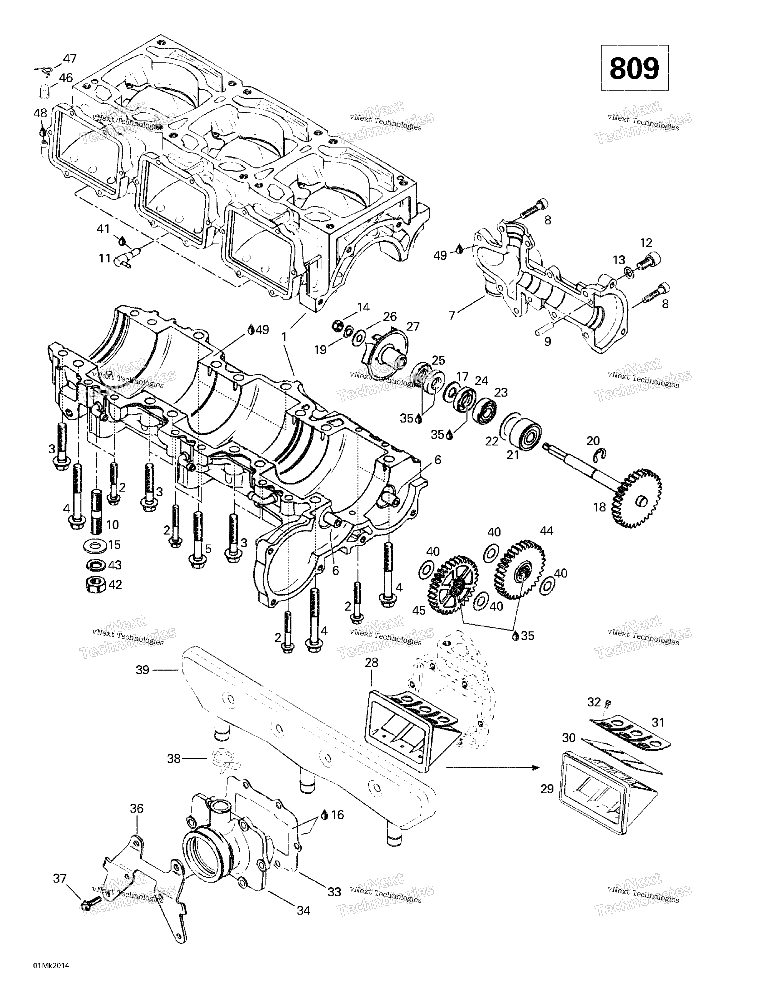 Crankcase, Reed Valve, Water насос (809)