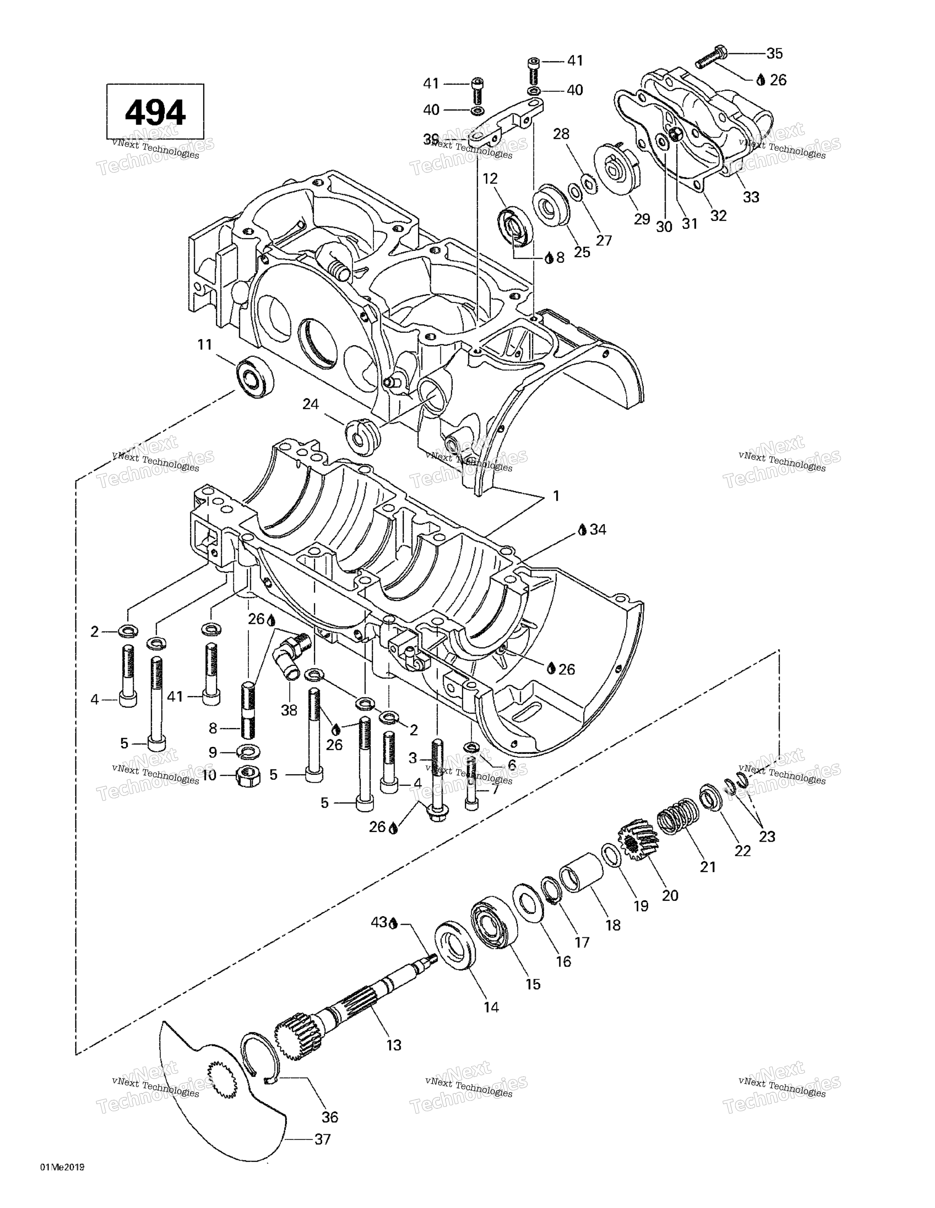 Crankcase, Rotary Valve, Water насос (494)