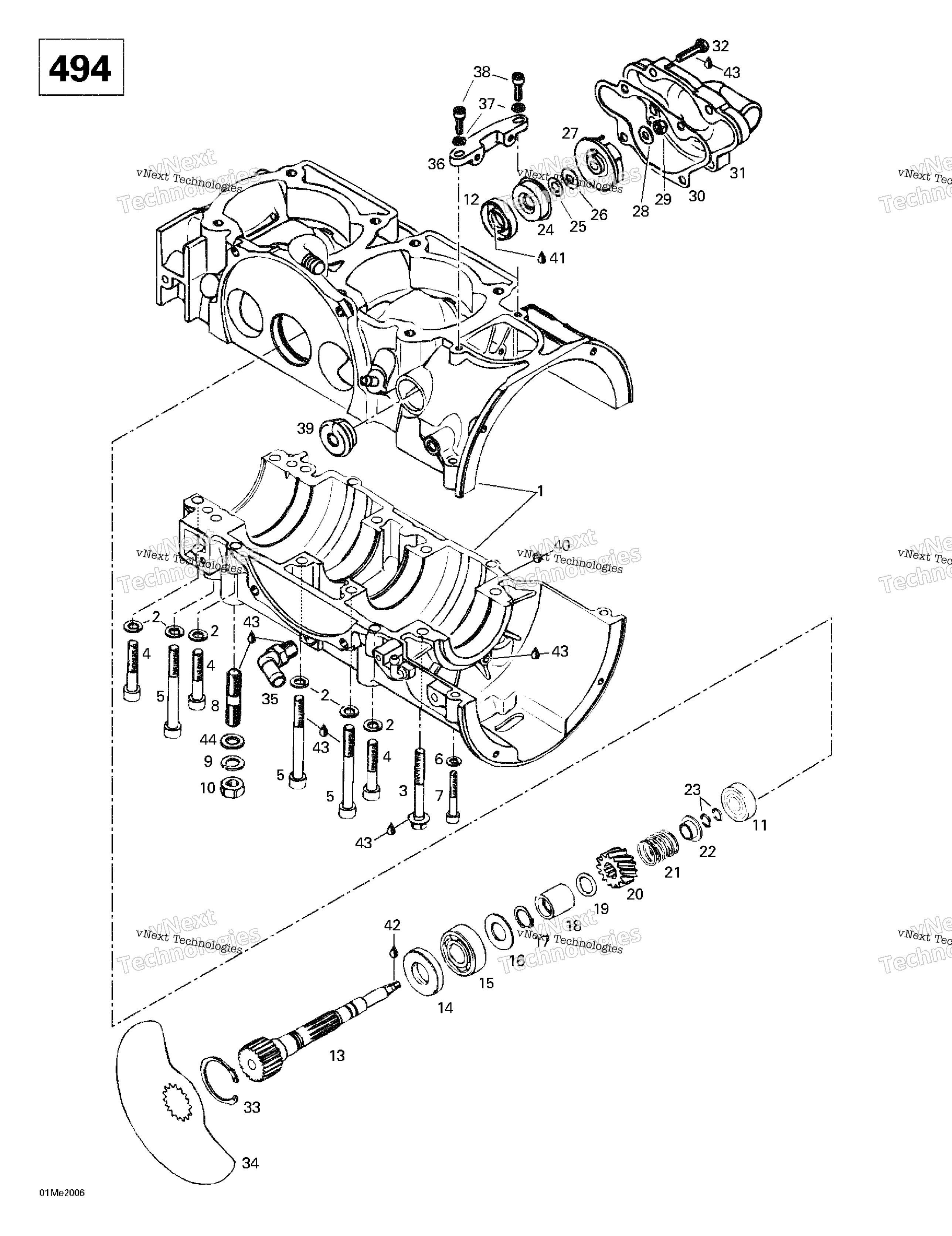 Crankcase, Rotary Valve, Water насос