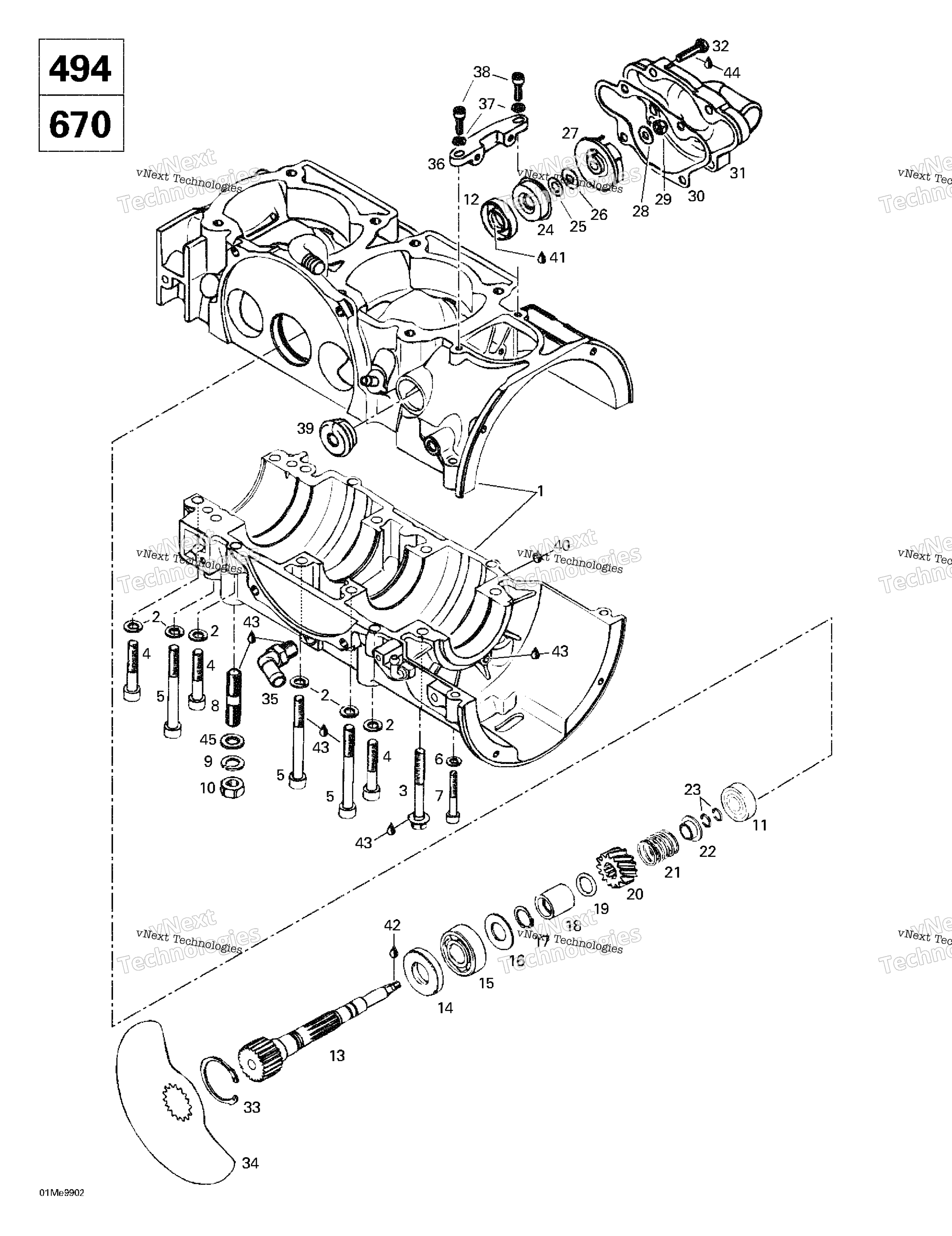 Crankcase, Rotary Valve, Water насос (494, 670)