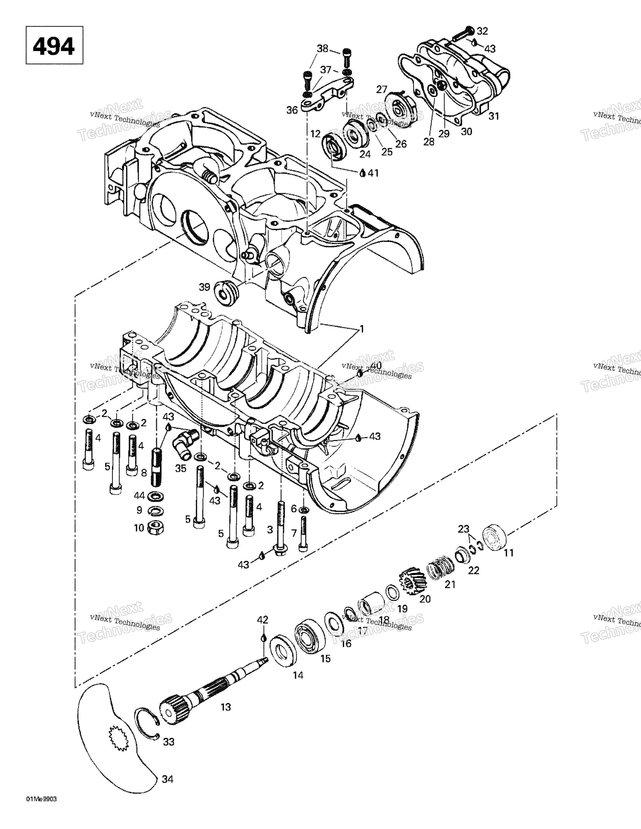 Crankcase, Rotary Valve, Water насос (494)