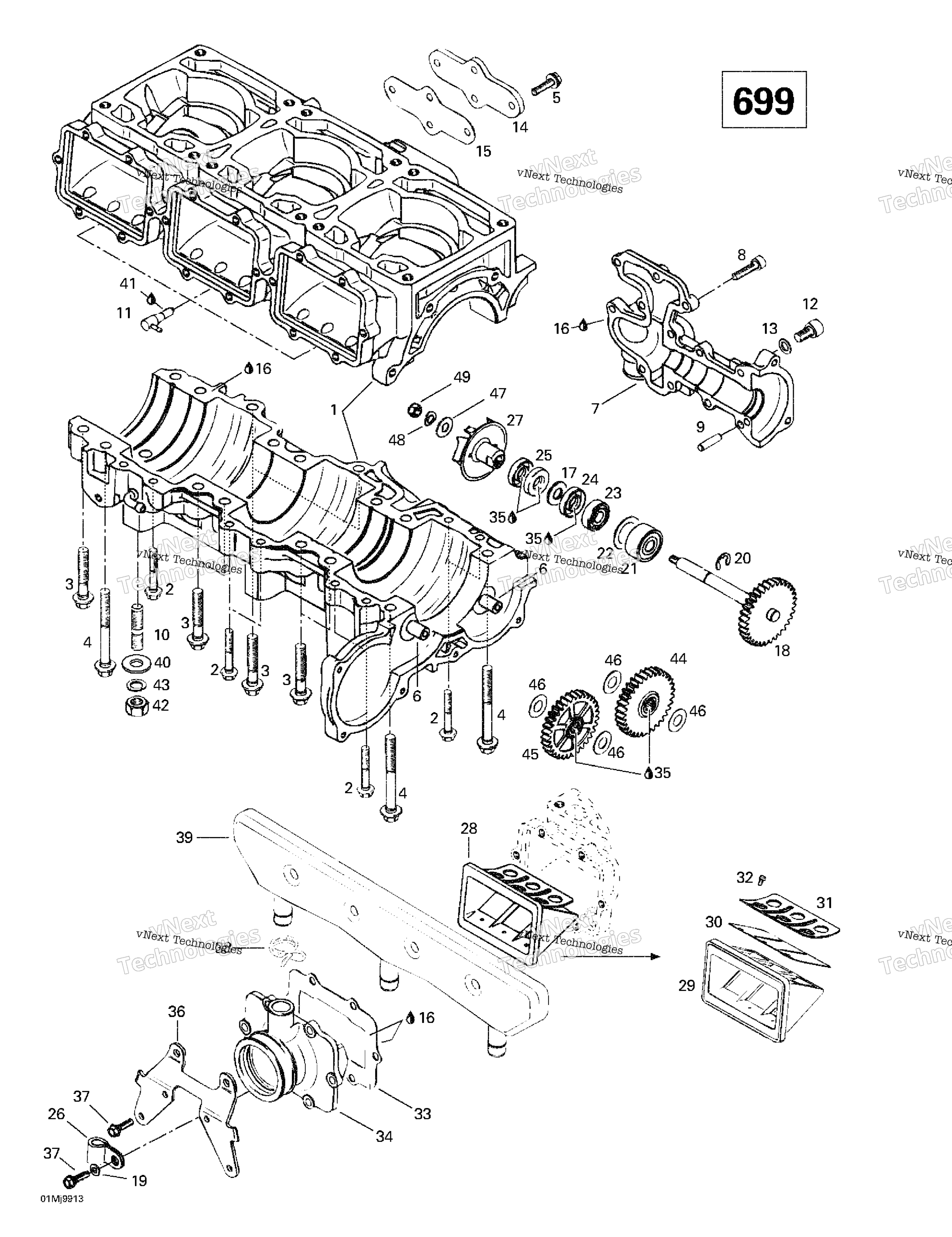 Crankcase, Reed Valve, Water насос (699)