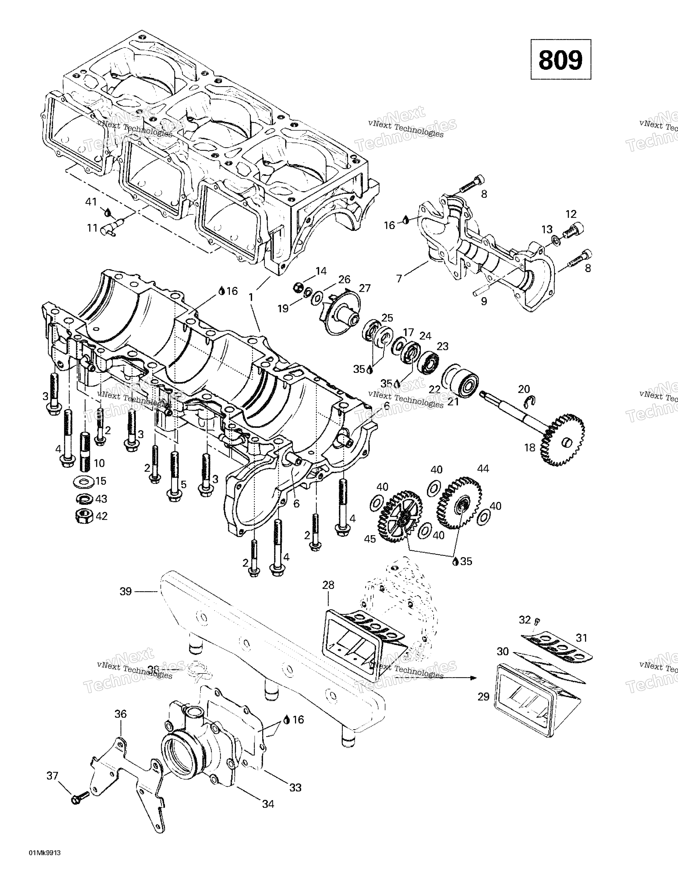 Crankcase, Reed Valve, Water насос (809)