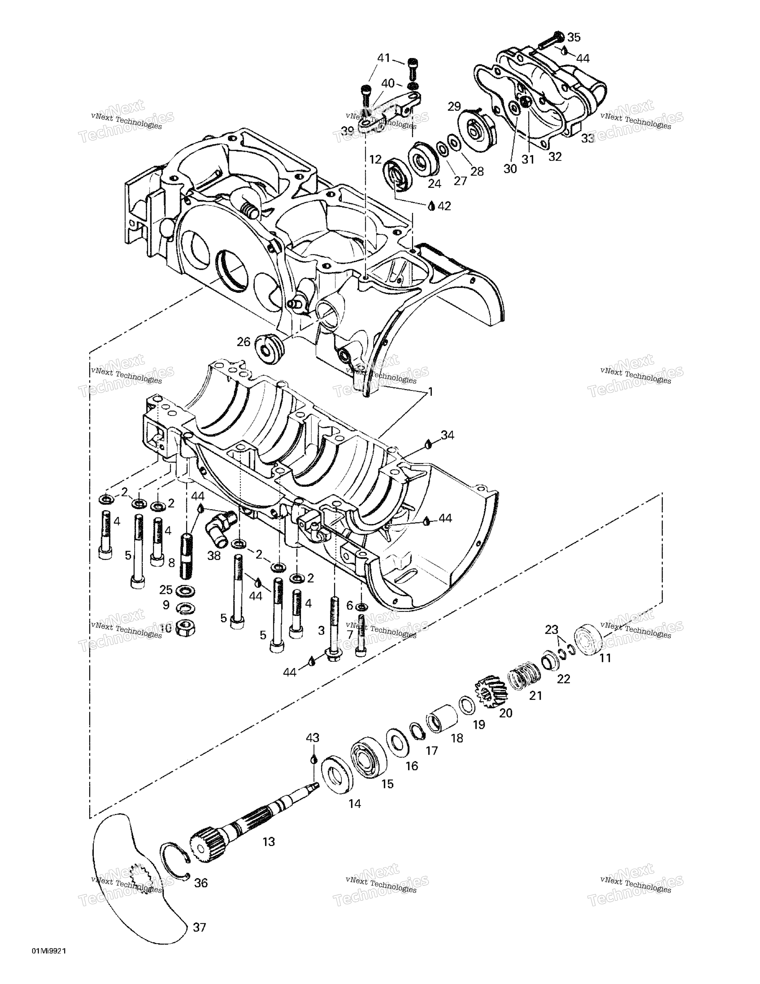 Crankcase, Rotary Valve, Water насос