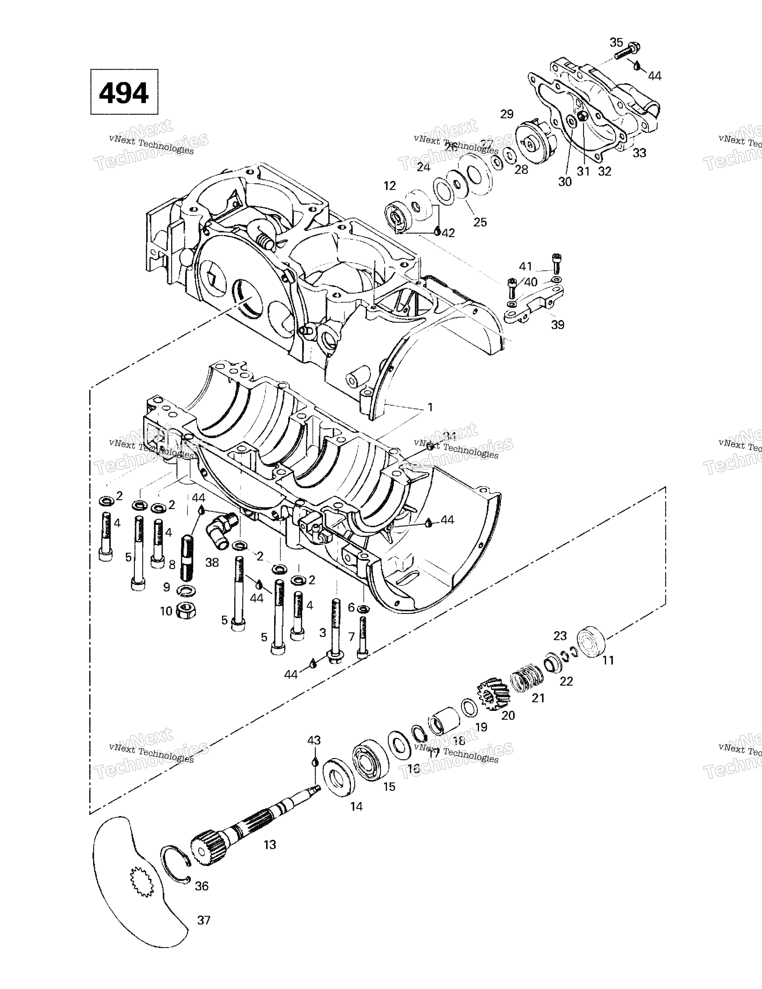 Crankcase, Rotary Valve, Water насос (494)