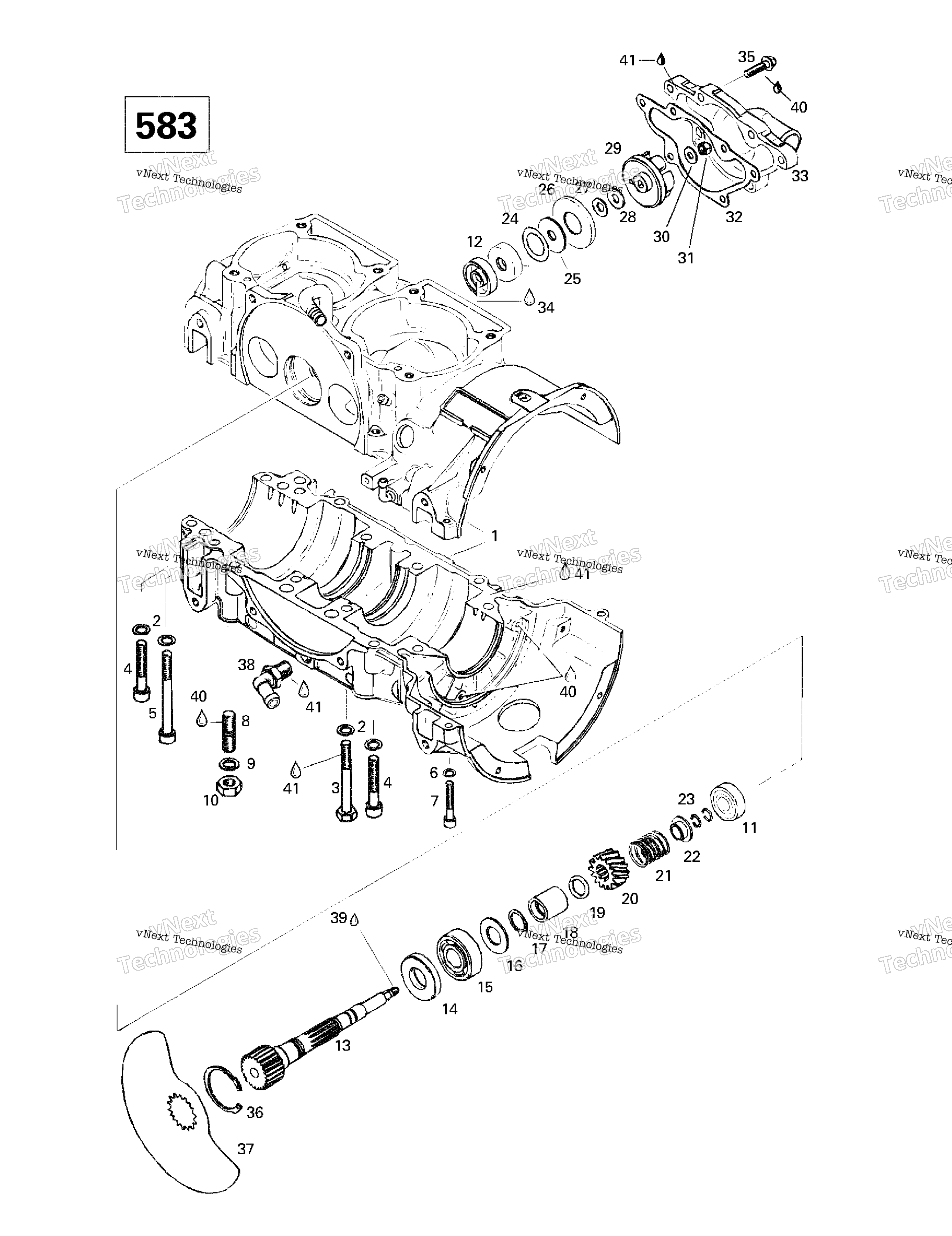 Crankcase, Rotary Valve, Water насос (583)