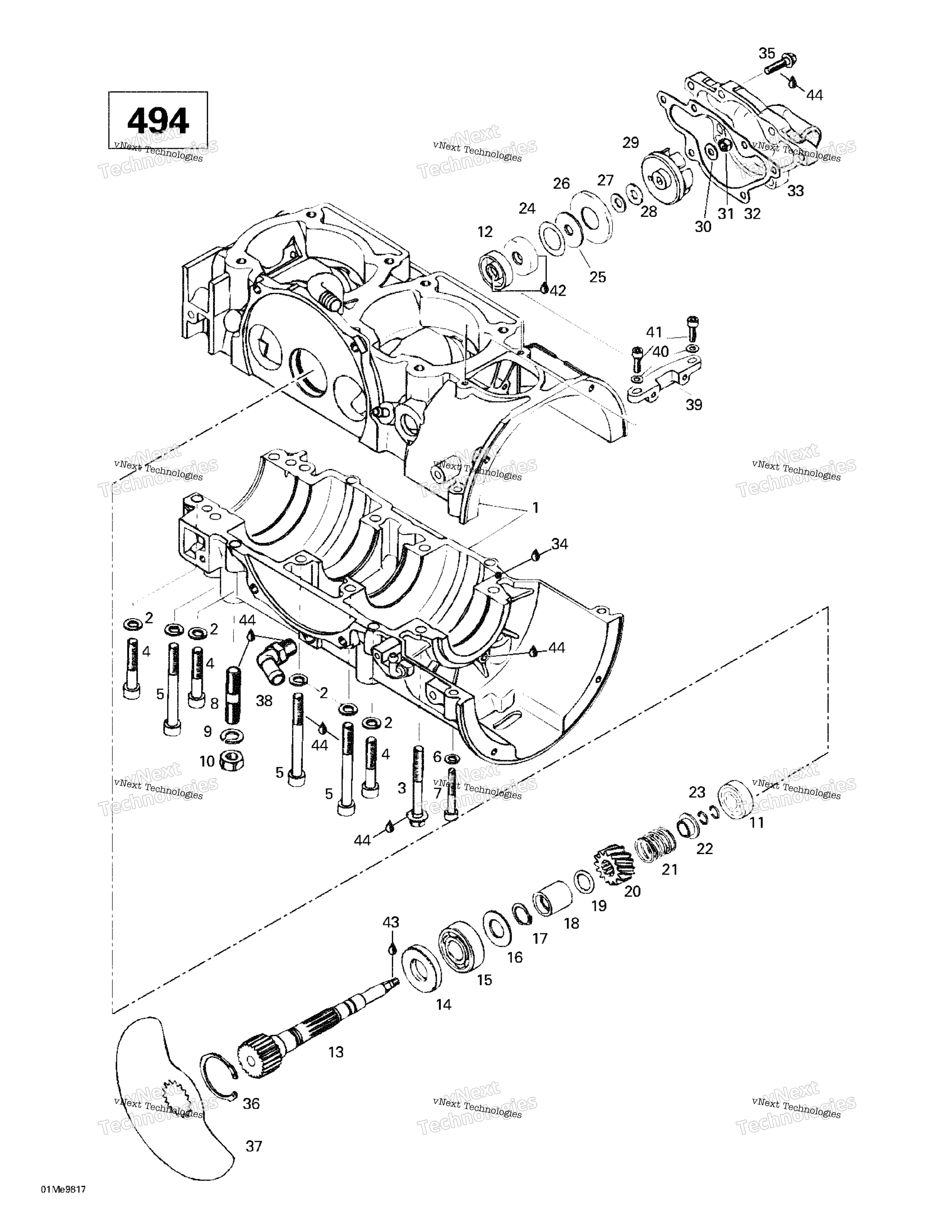 Crankcase, Rotary Valve, Water насос (494)