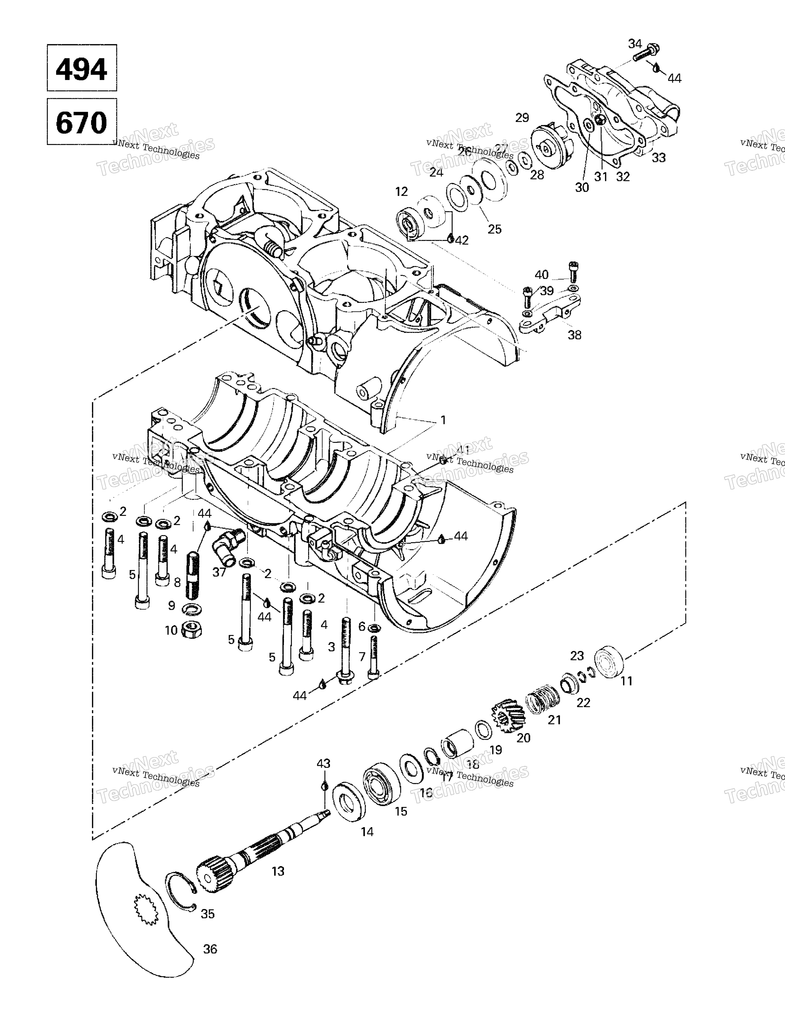 Crankcase, Rotary Valve, Water насос (494, 670)