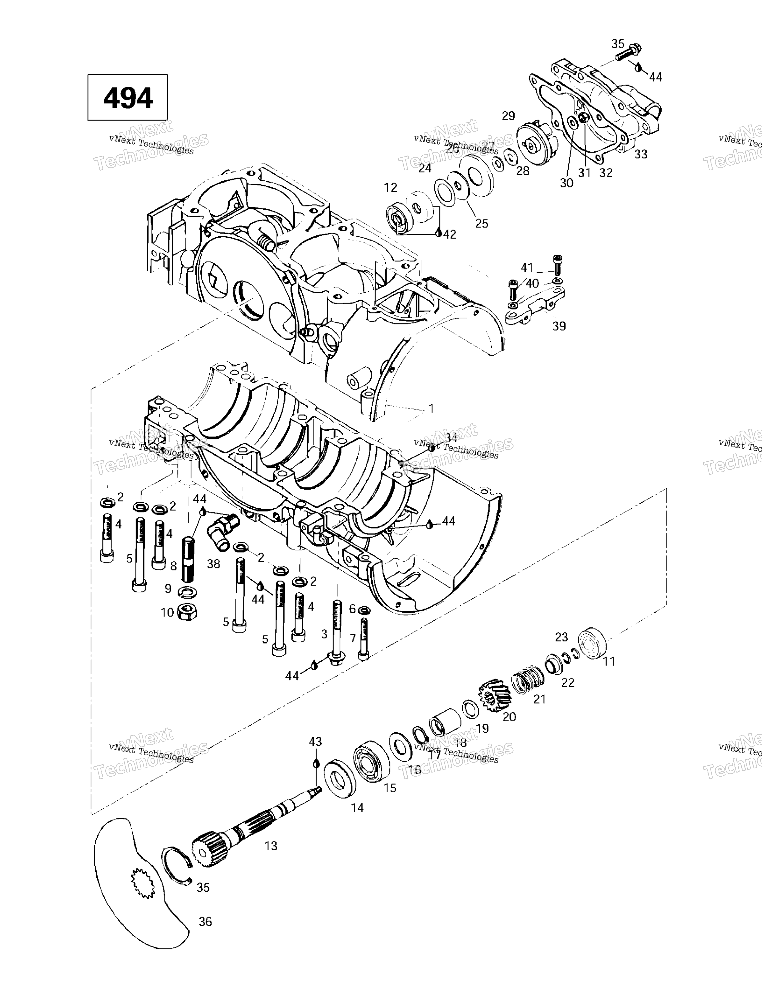 Crankcase, Rotary Valve, Water насос (494)