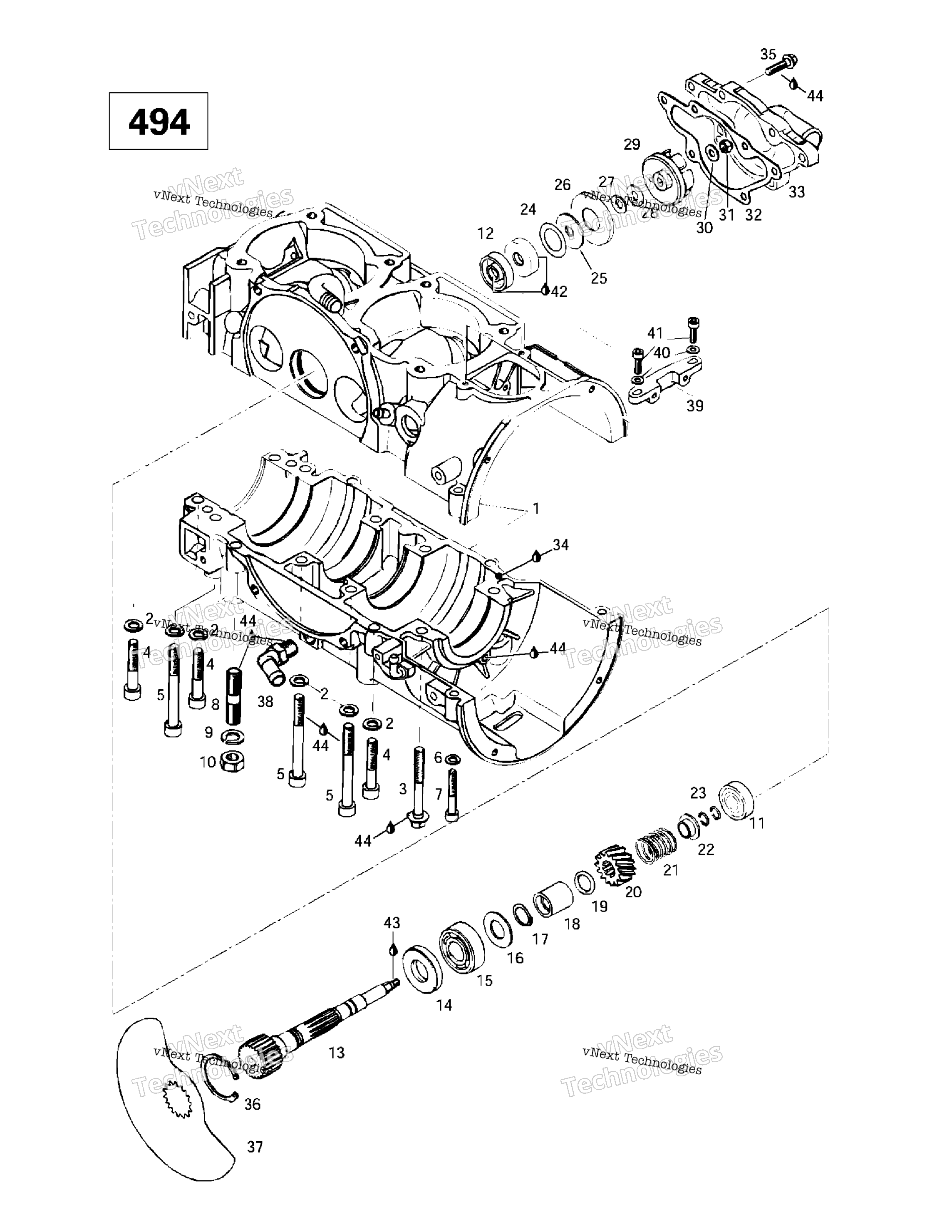 Crankcase, Rotary Valve, Water насос (494)