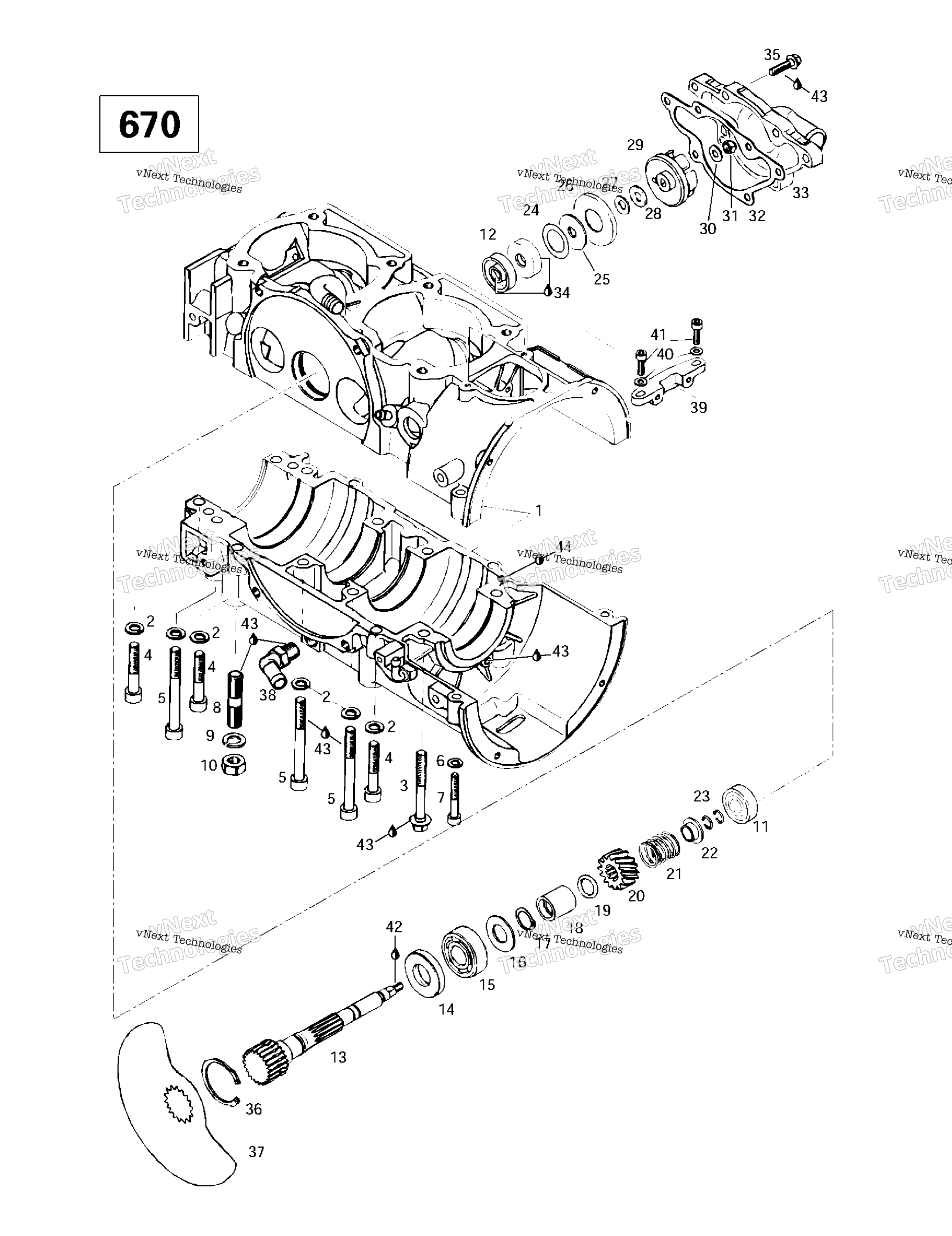 Crankcase, Rotary Valve, Water насос (670)