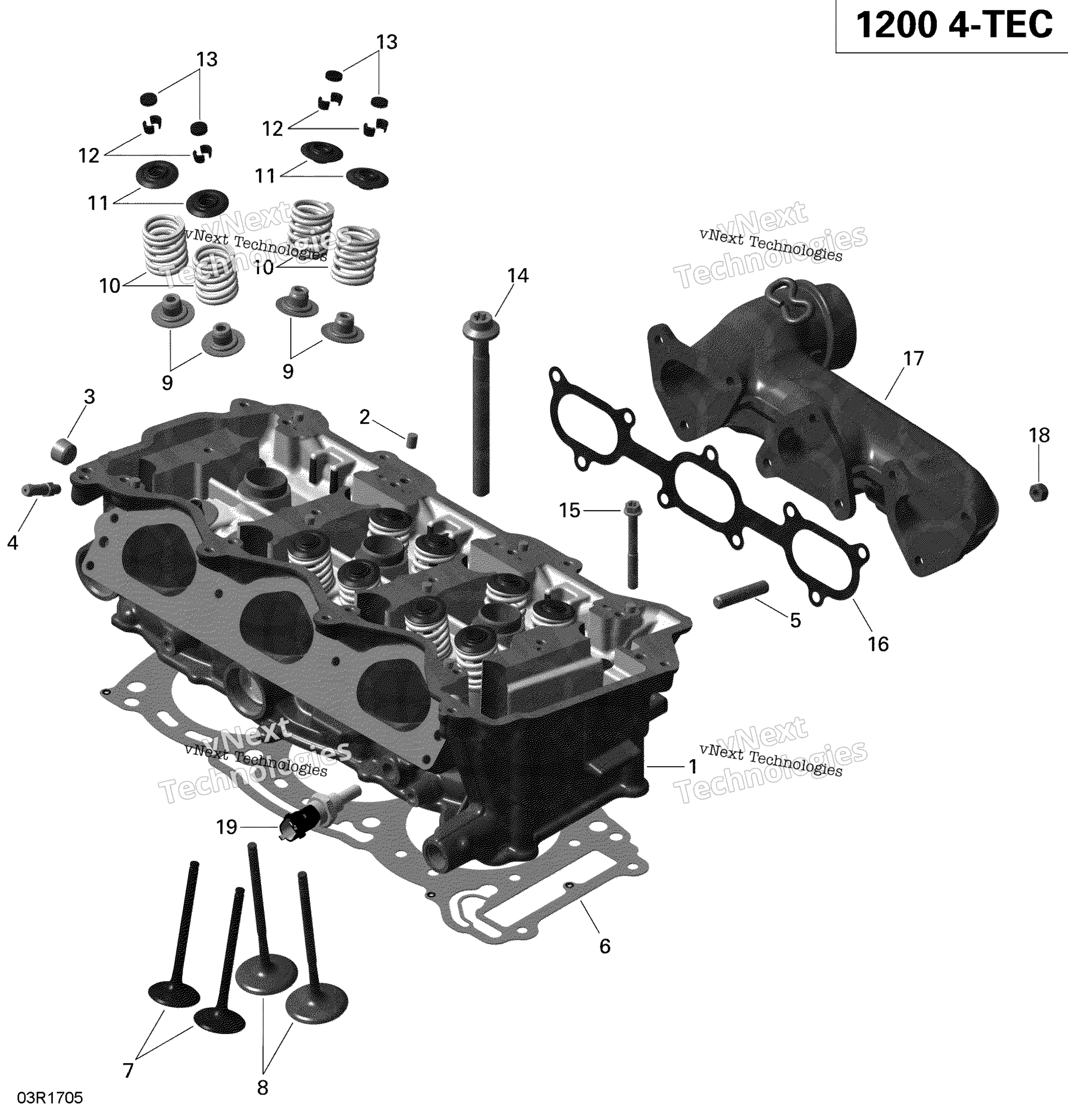 Цилиндр Head And Exhaust Manifold - 1200 Itc 4-Tec