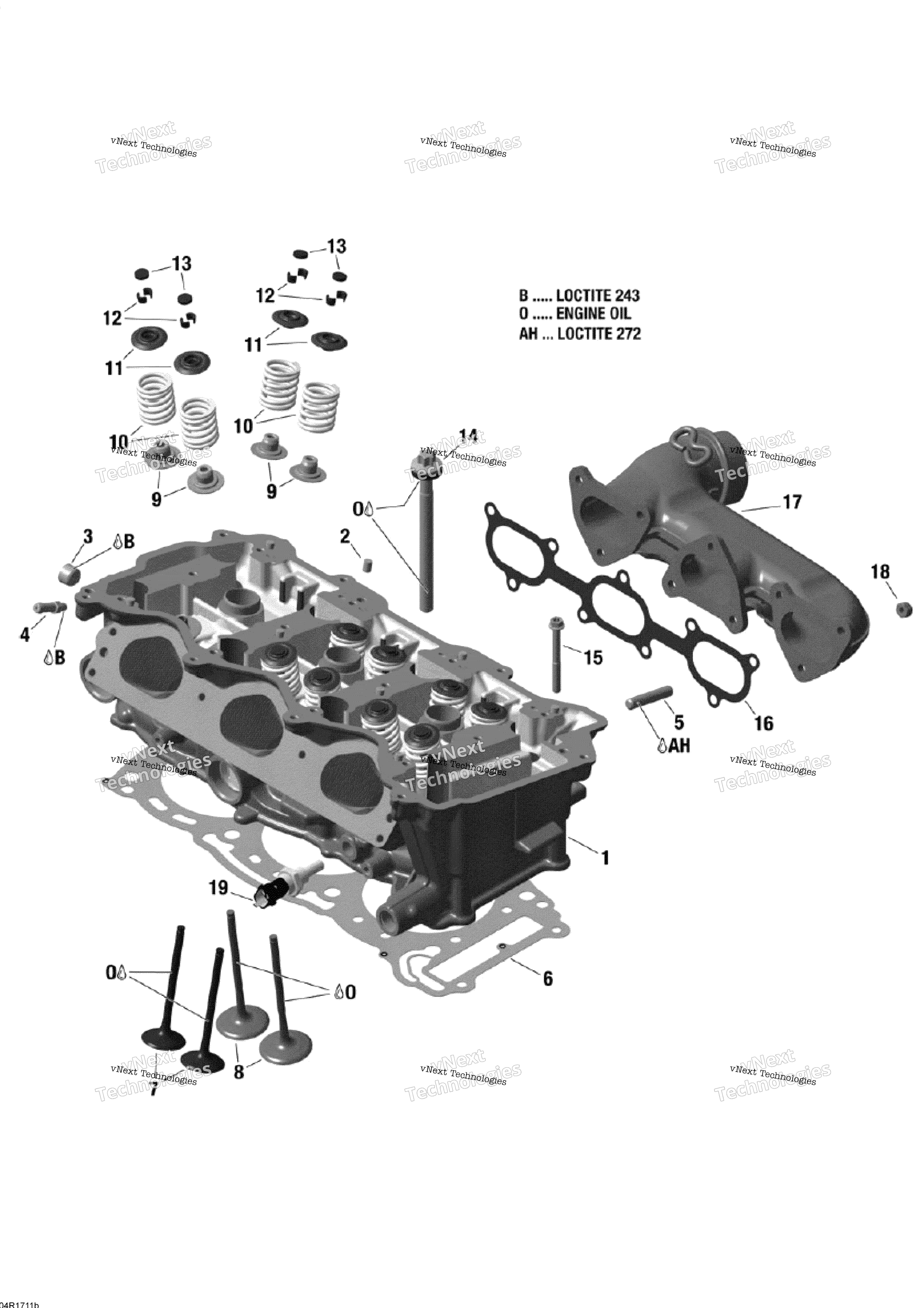 Цилиндр Head And Exhaust Manifold - 1200 4-Tec