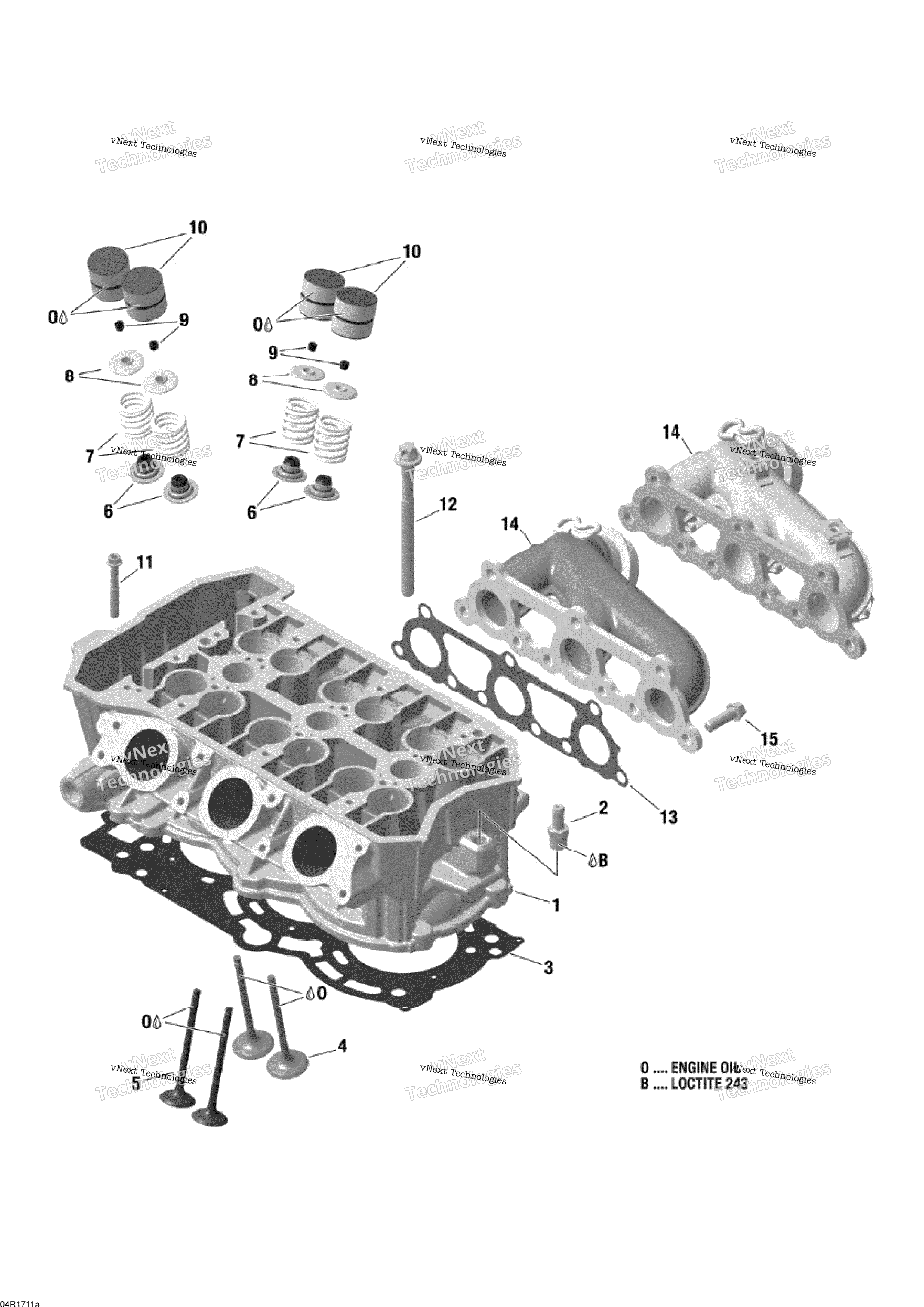 Цилиндр Head And Exhaust Manifold - 900 Ace