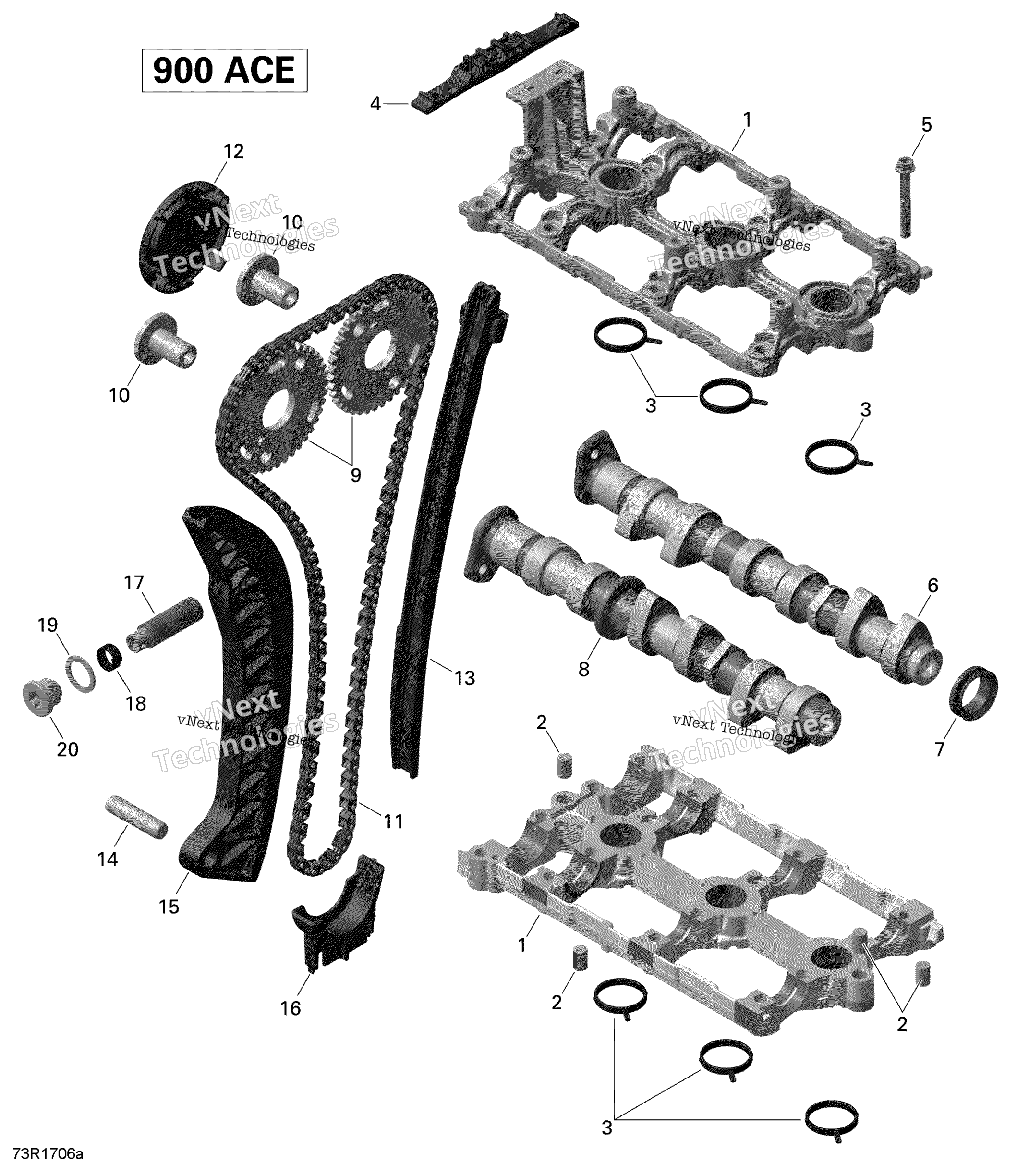Camshafts и Timing цепь 900 Ace