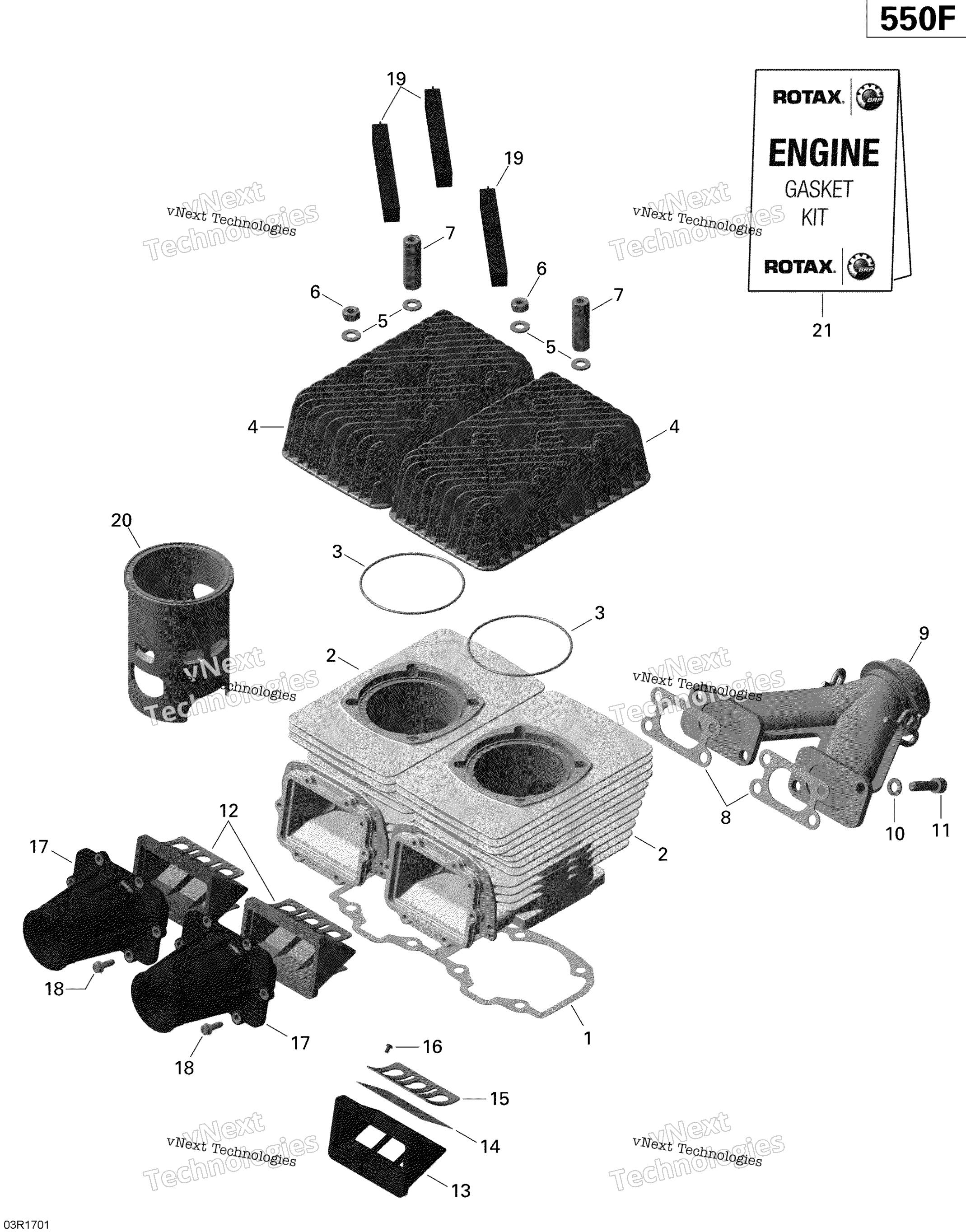 Cylinder, выхлоп коллектор и Reed клапан 550F