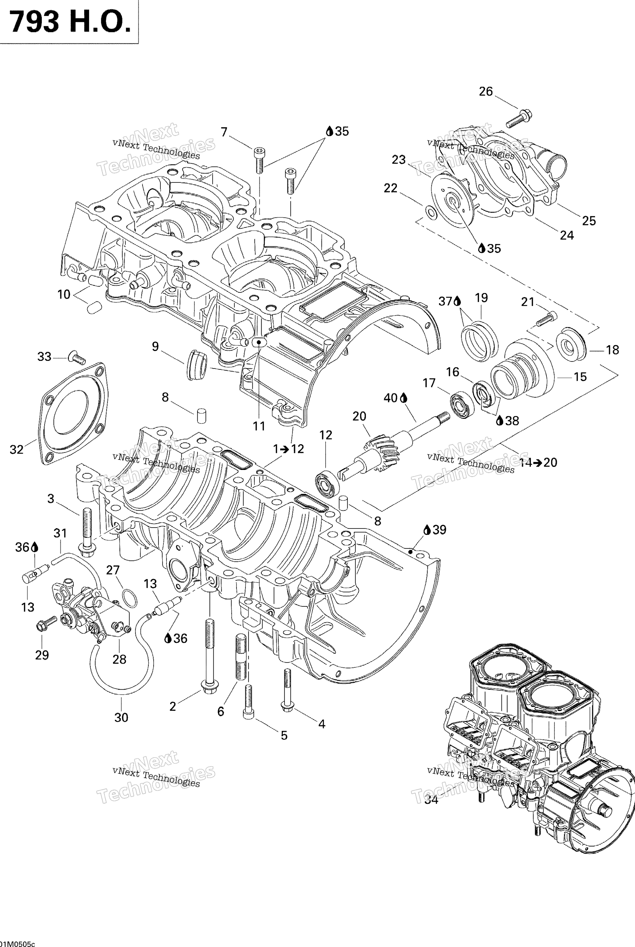 Crankcase, Water насос и масляный насос (793Ho)