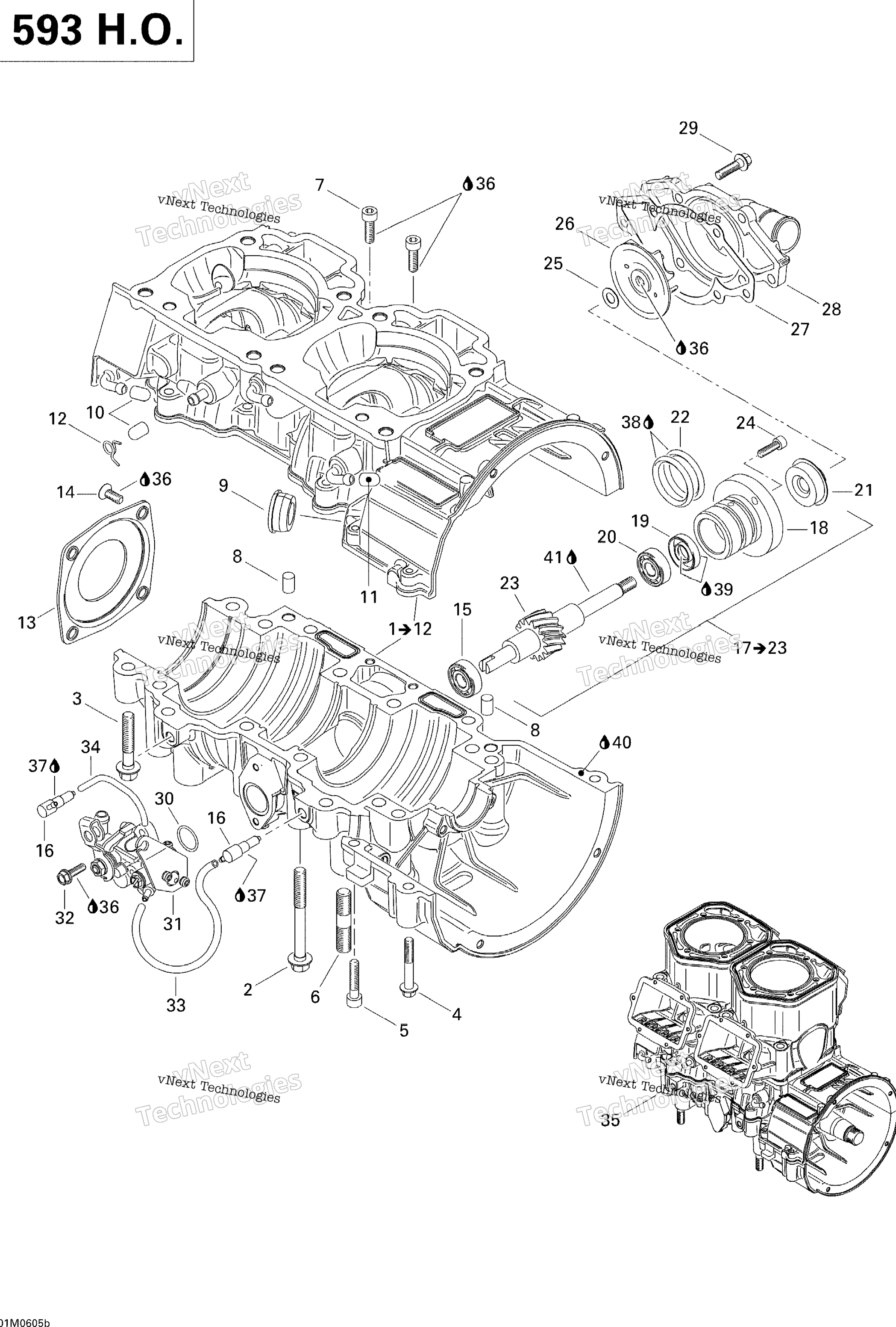 Crankcase, Water насос и масляный насос (593Ho)