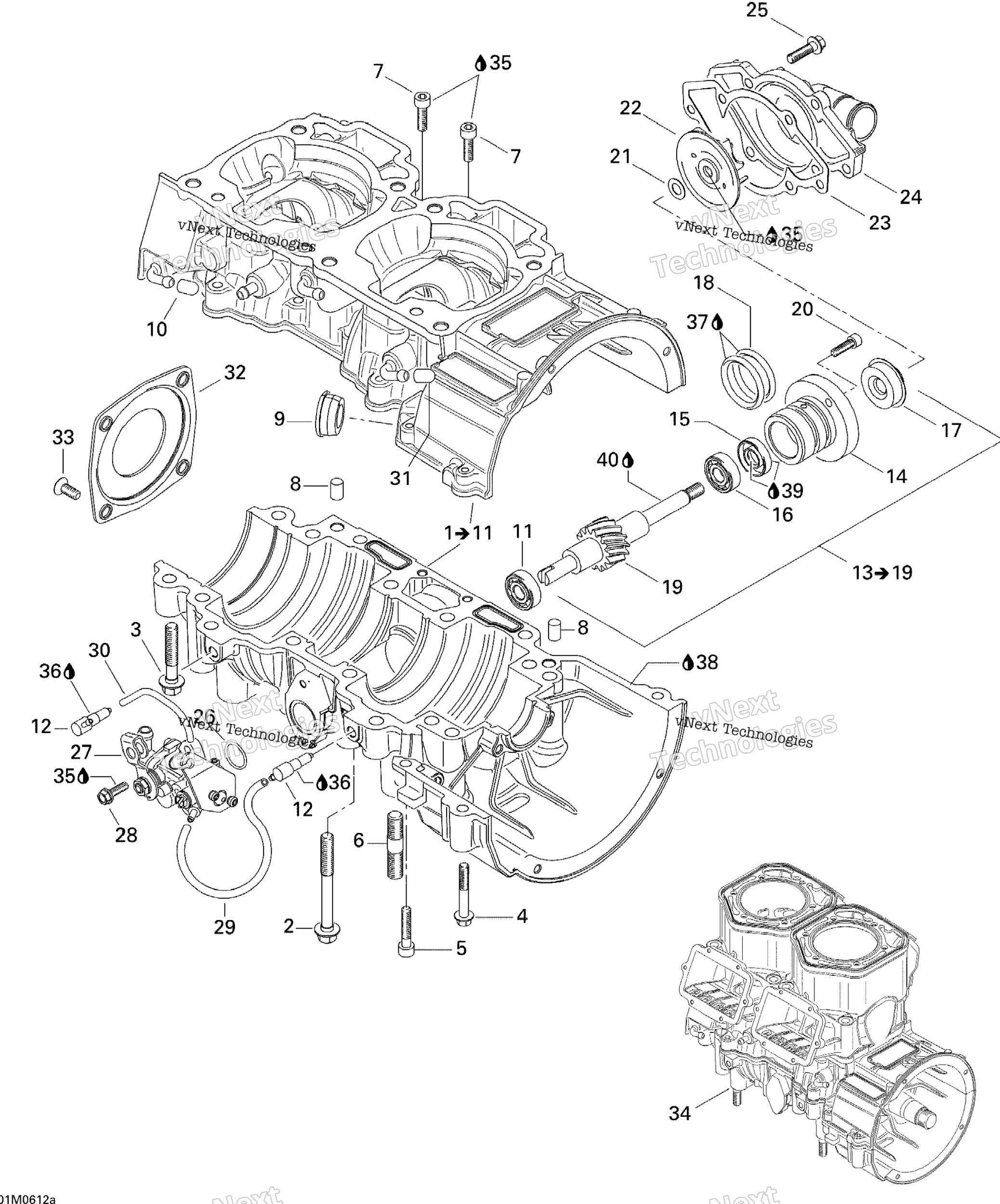 Crankcase, Water насос и масляный насос