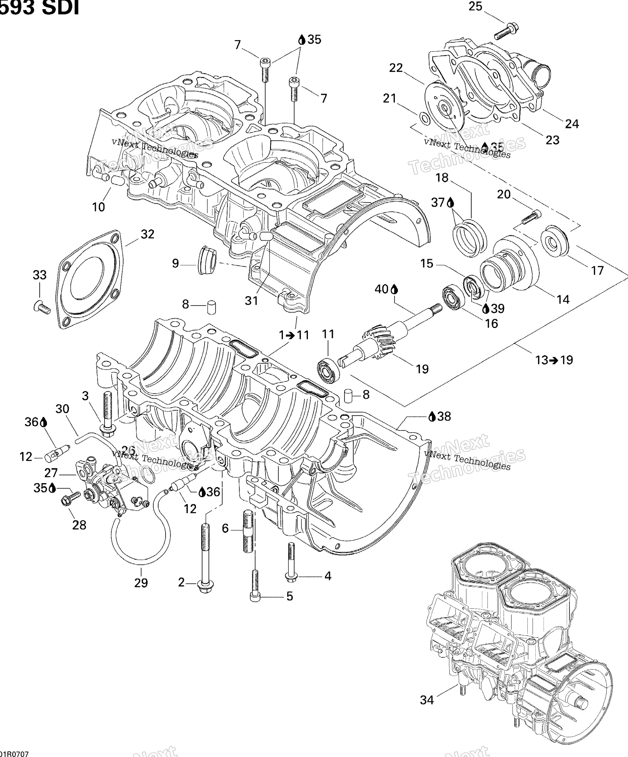 Crankcase, Water насос и масляный насос