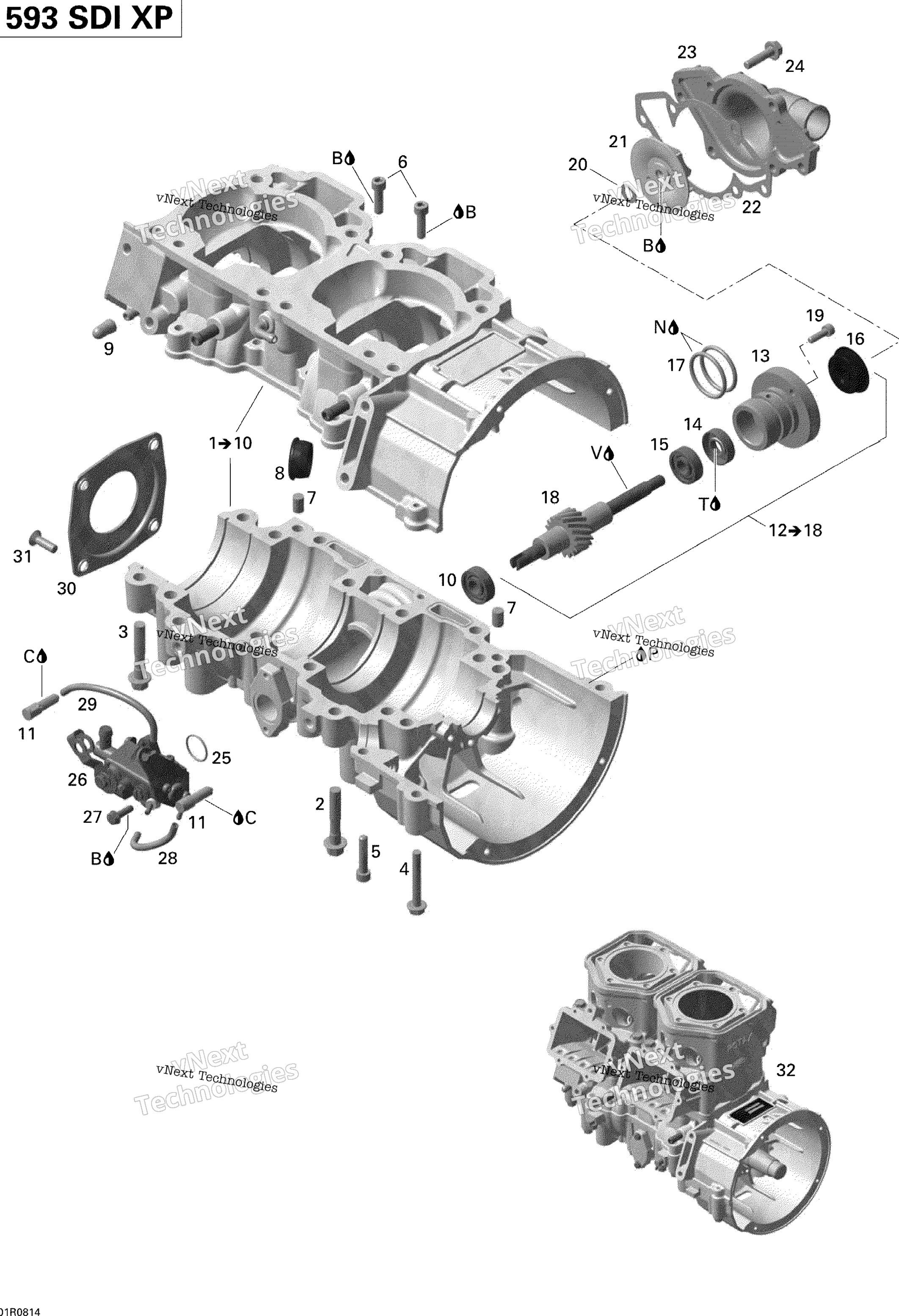 Crankcase, Water насос и масляный насос