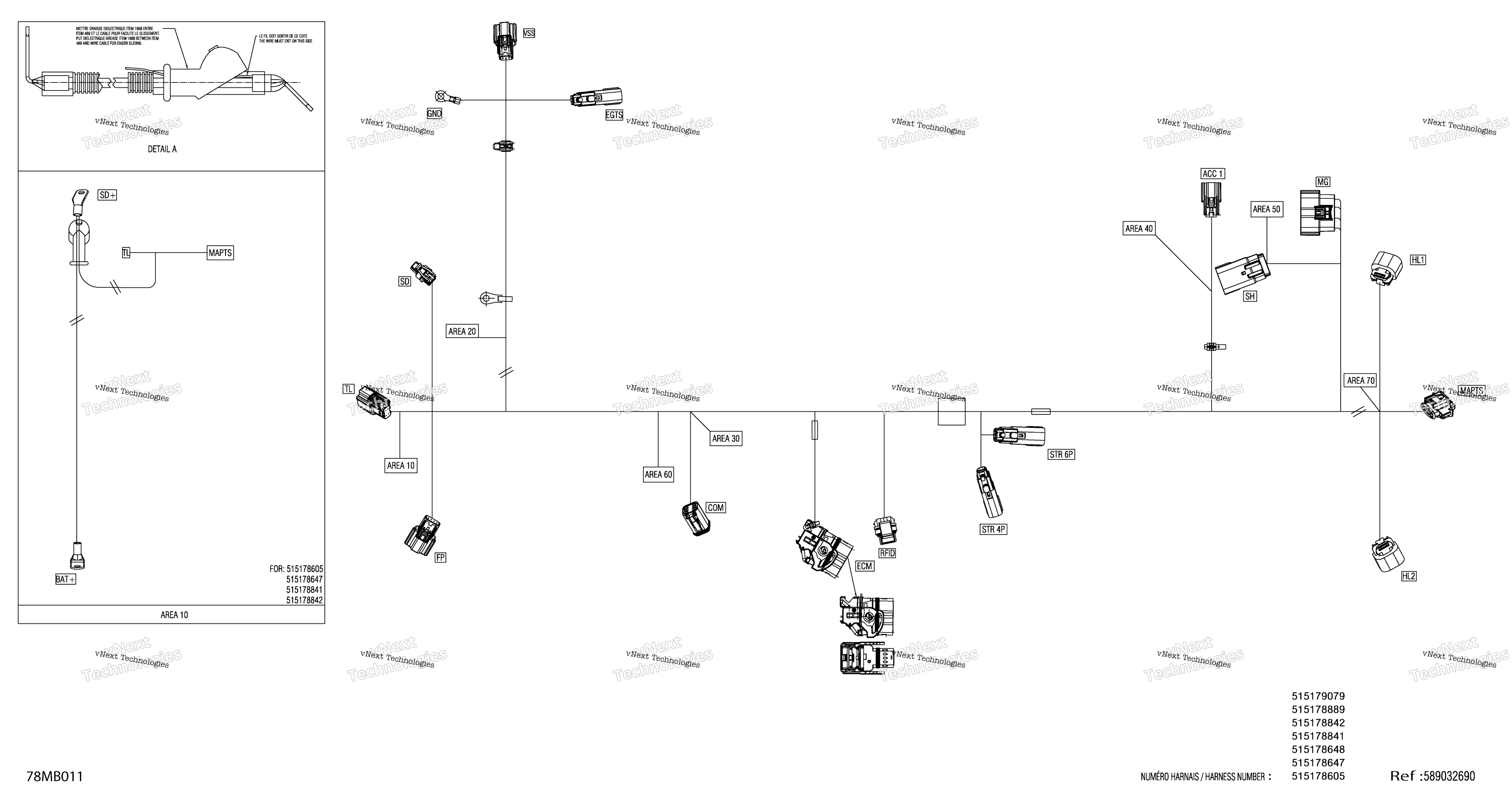 Электрооборудование - Main Harness - 515178605 - Multigauge Vip Medium With Electric Start