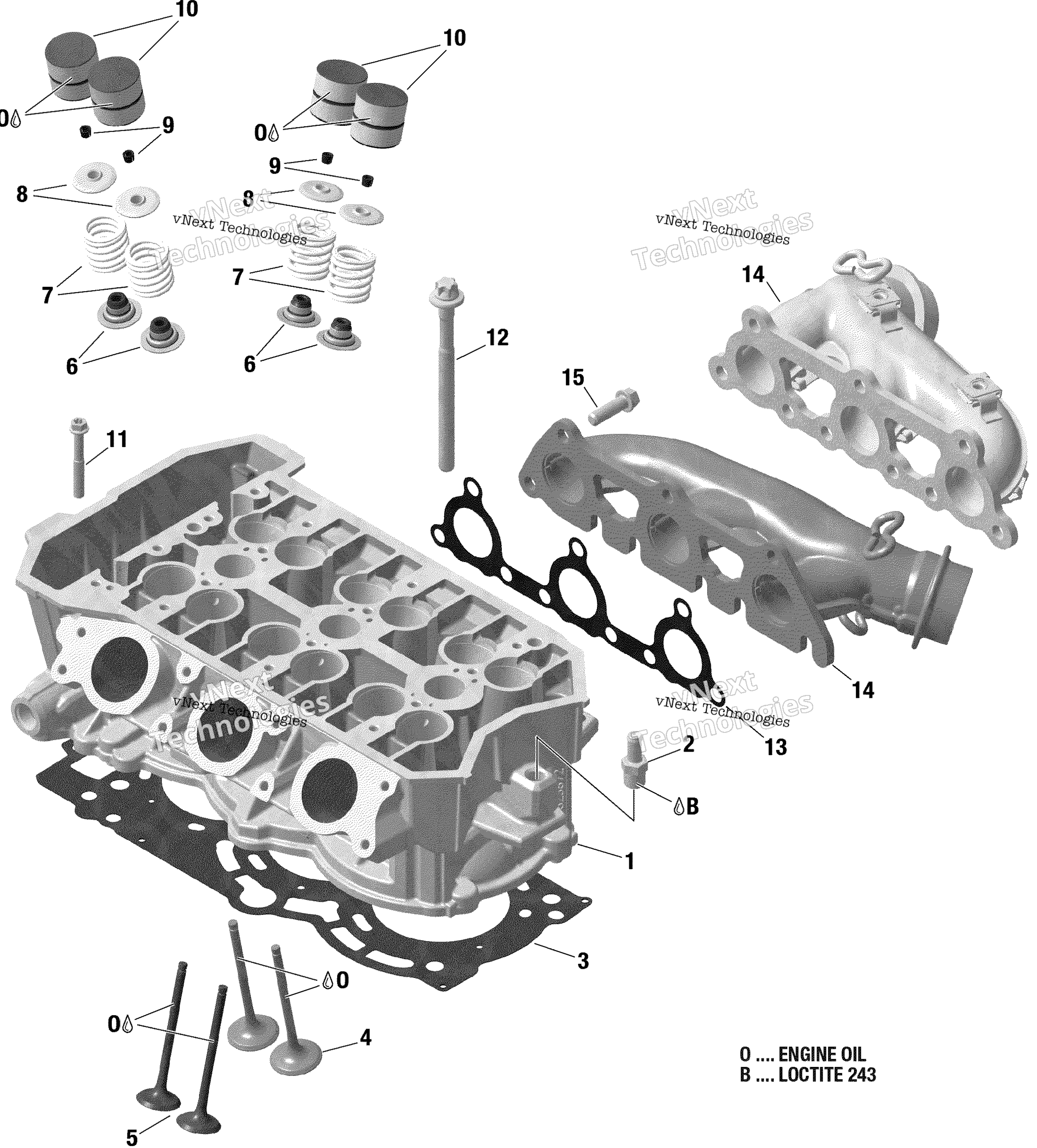 Двигатель - Cylinder Head And Exhaust Manifold - 900 Ace