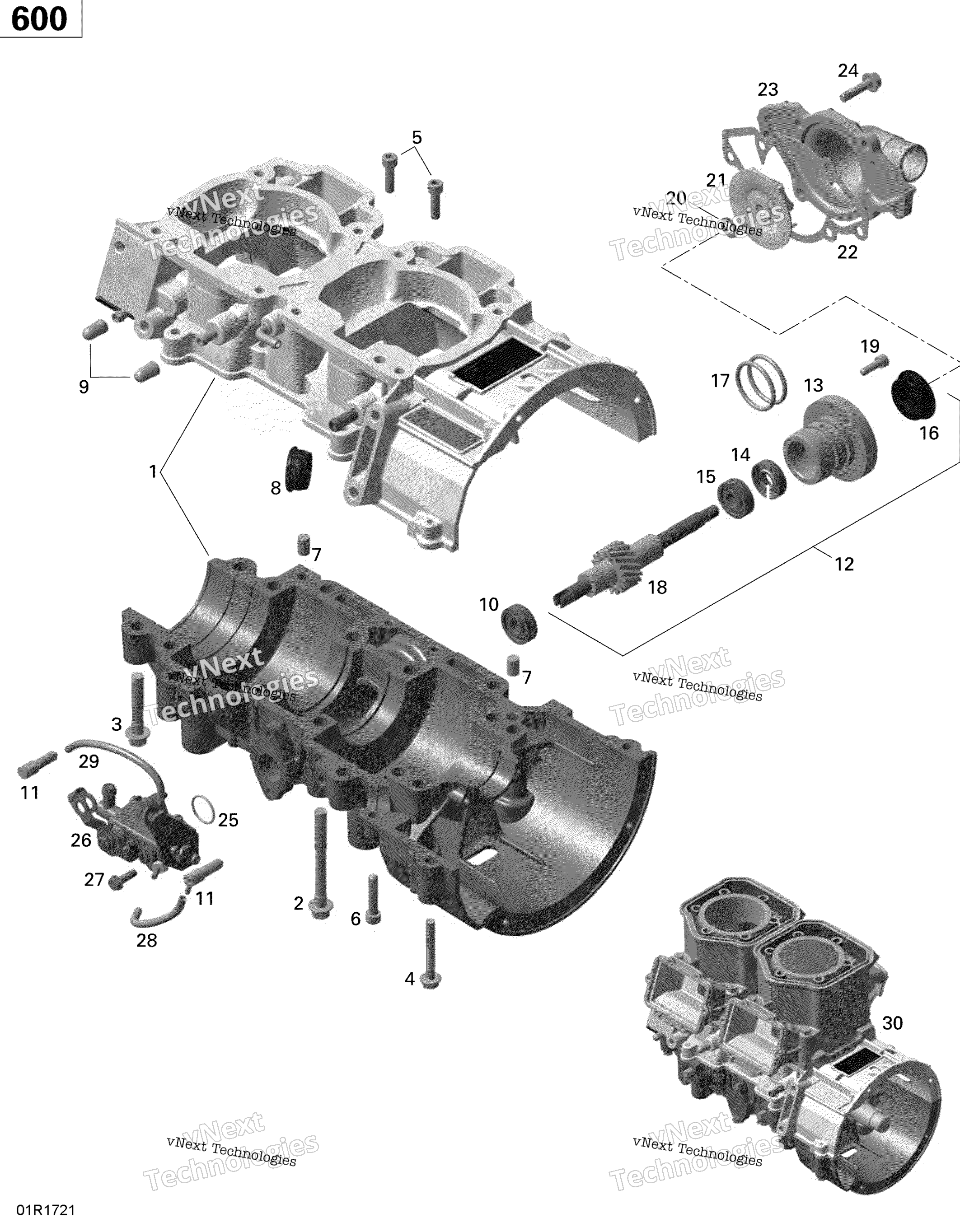 Двигатель - Crankcase, Water Pump And Oil Pump - 600 Carb