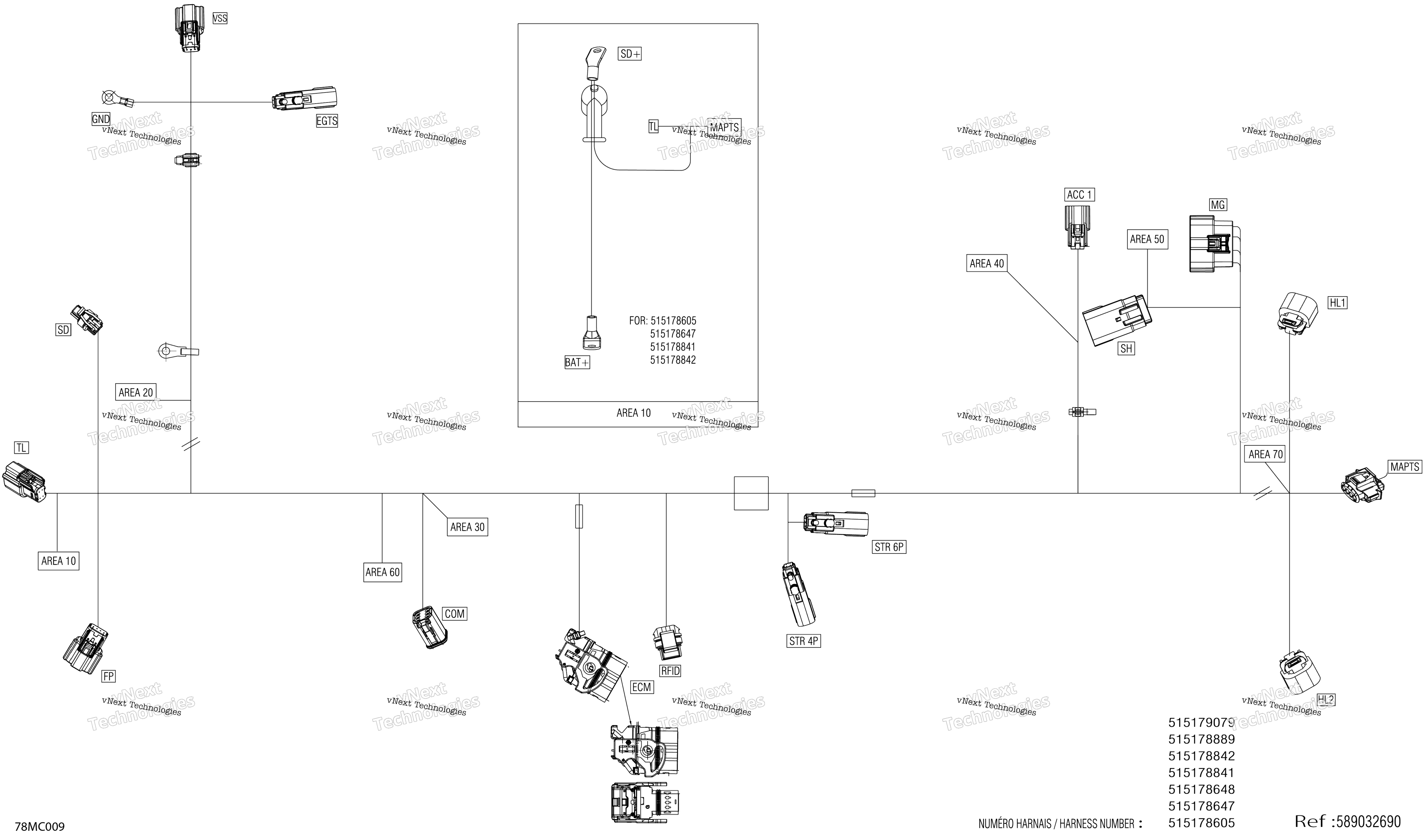 Электрооборудование - Main Harness - 515178605 - Model With Multigauge Vip Medium And Electric Start